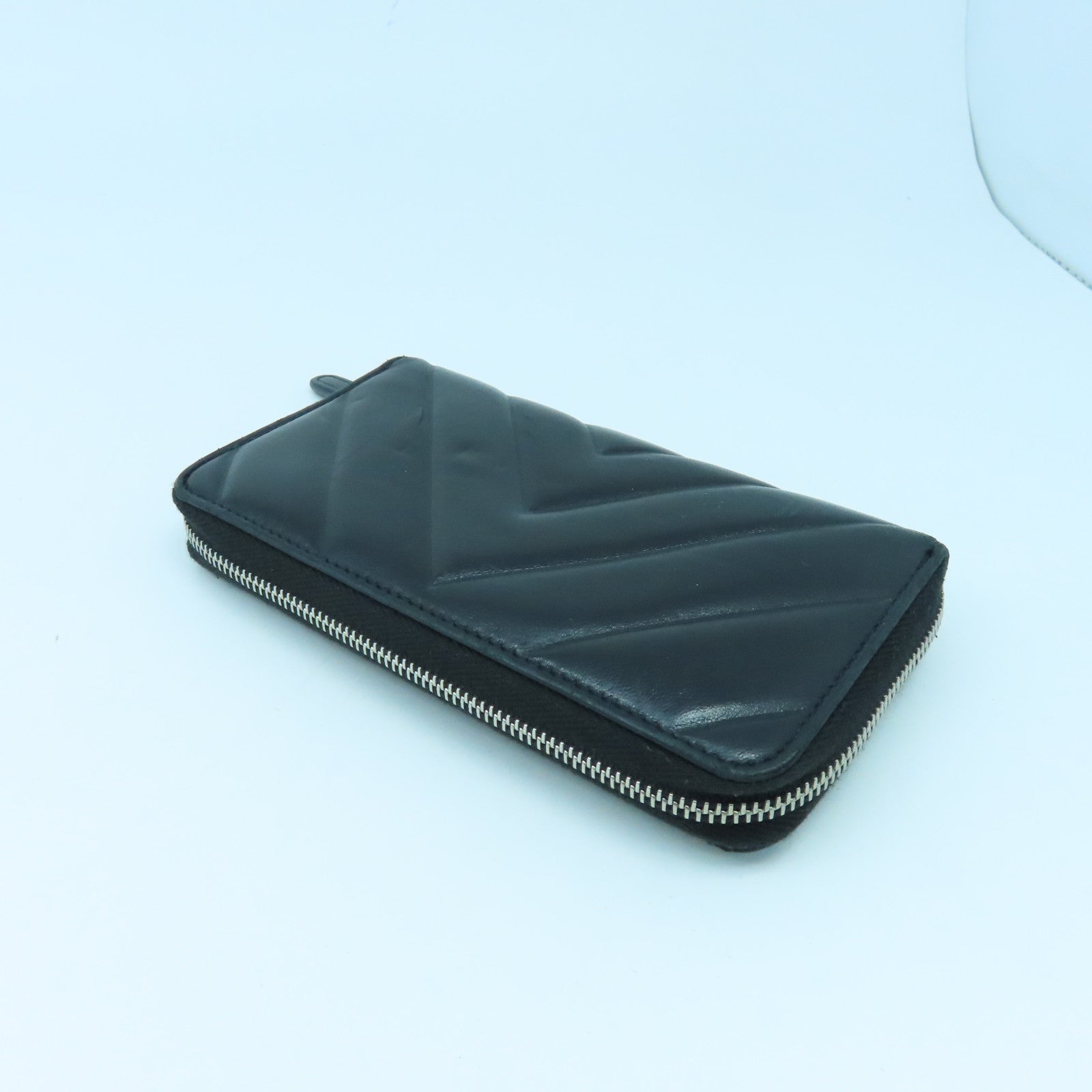 CHANEL 斜紋牛皮皮革Card Case銀扣卡片套黑色