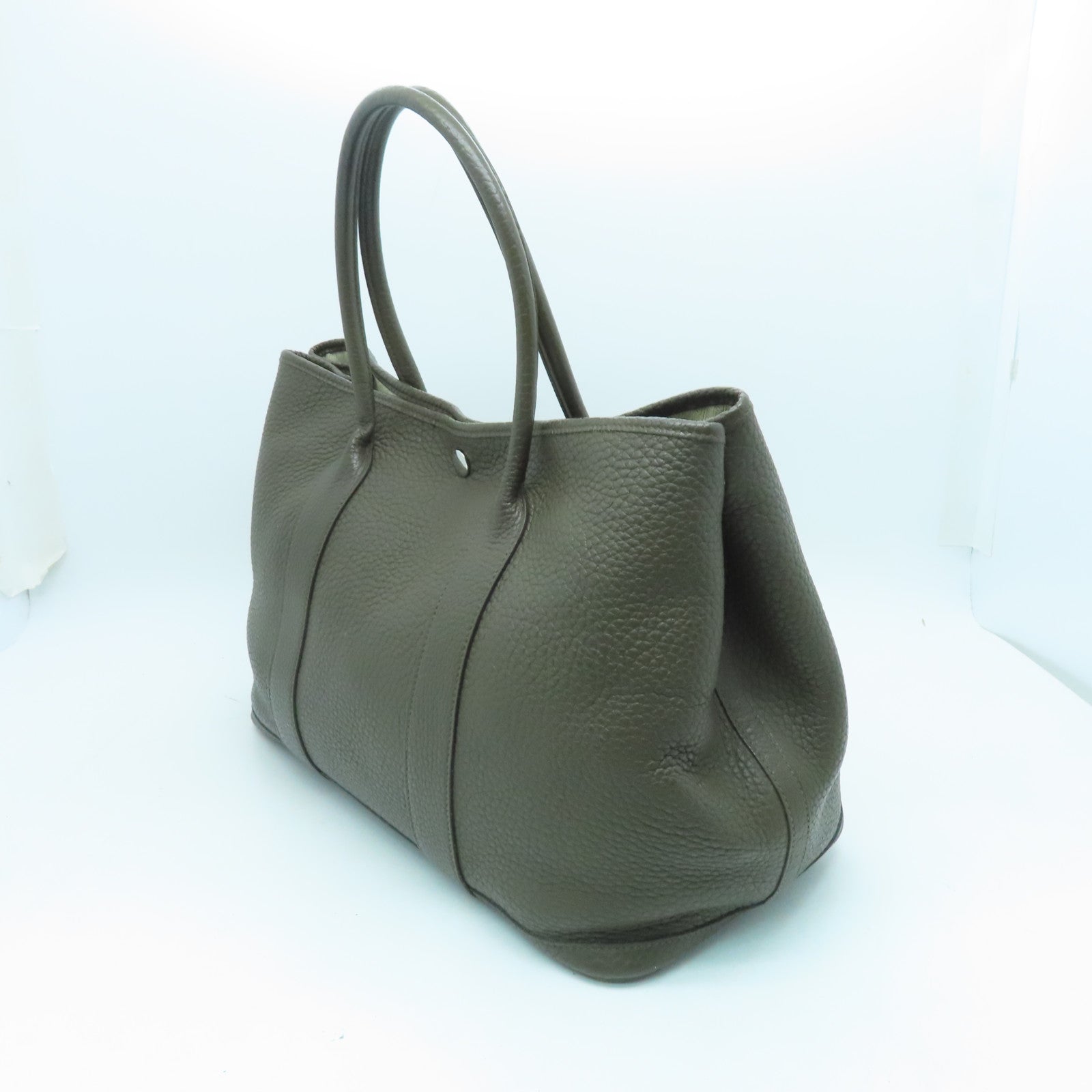 HERMES Negonda Leather Garden Party PM Silver Button Handle Bag Green