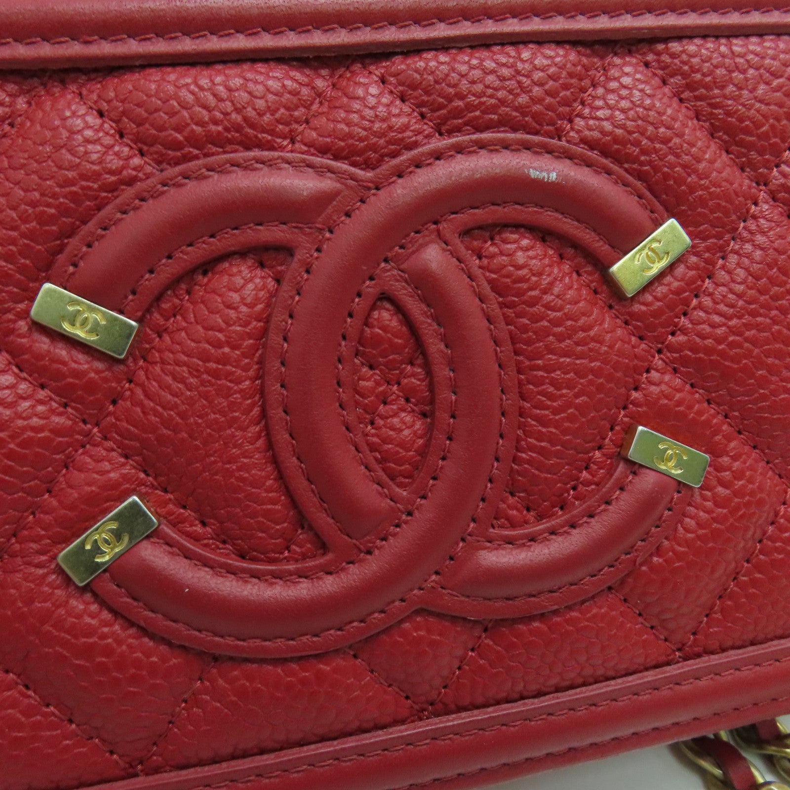 CHANEL 菱格Caviar皮革Shoulder Bag金扣肩背袋紅色
