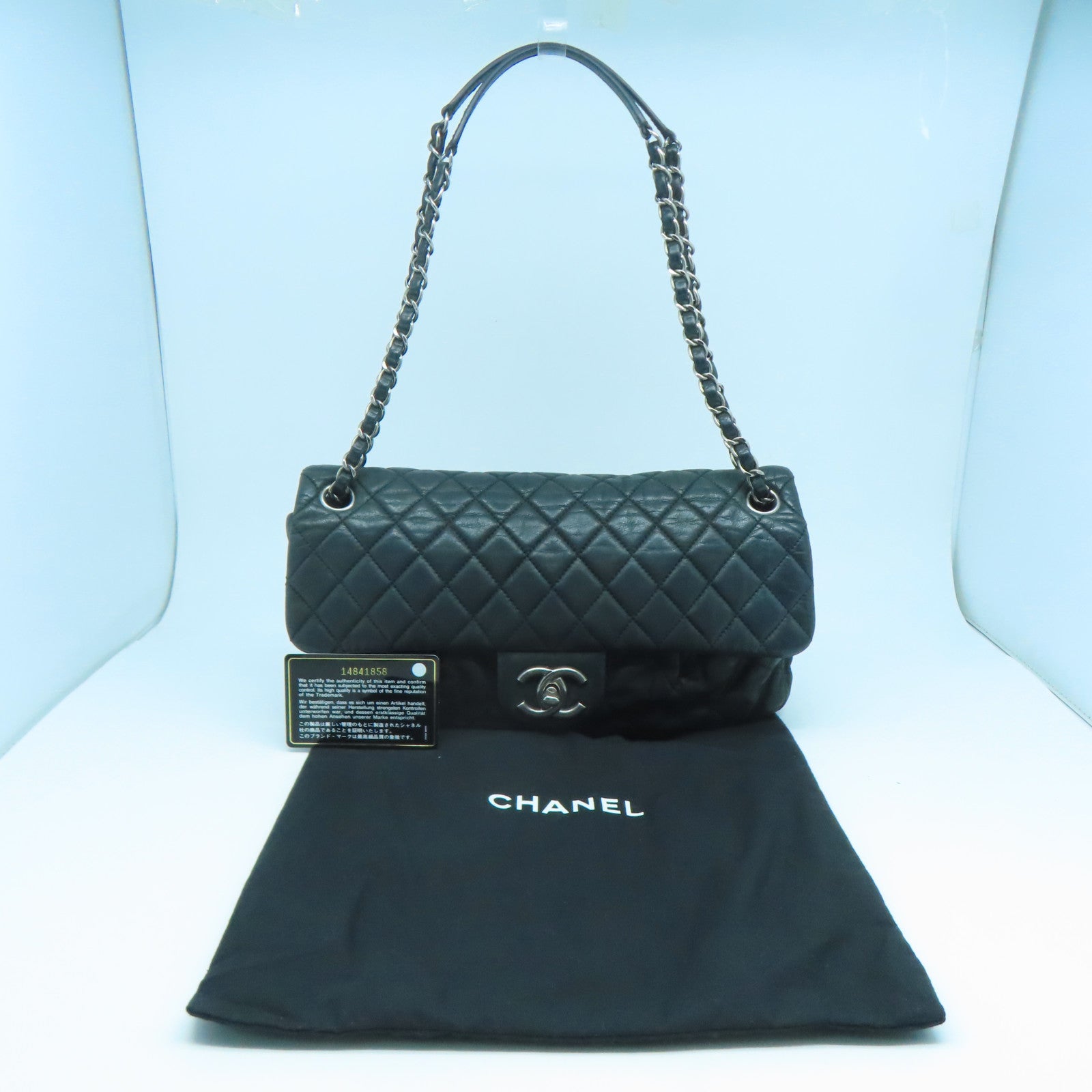 CHANEL 【激減優惠】牛皮皮革Chain Shoulder銀扣肩背袋黑色