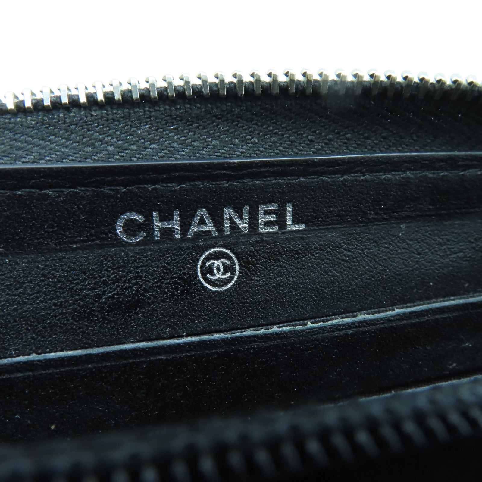 CHANEL 斜紋牛皮皮革Card Case銀扣卡片套黑色