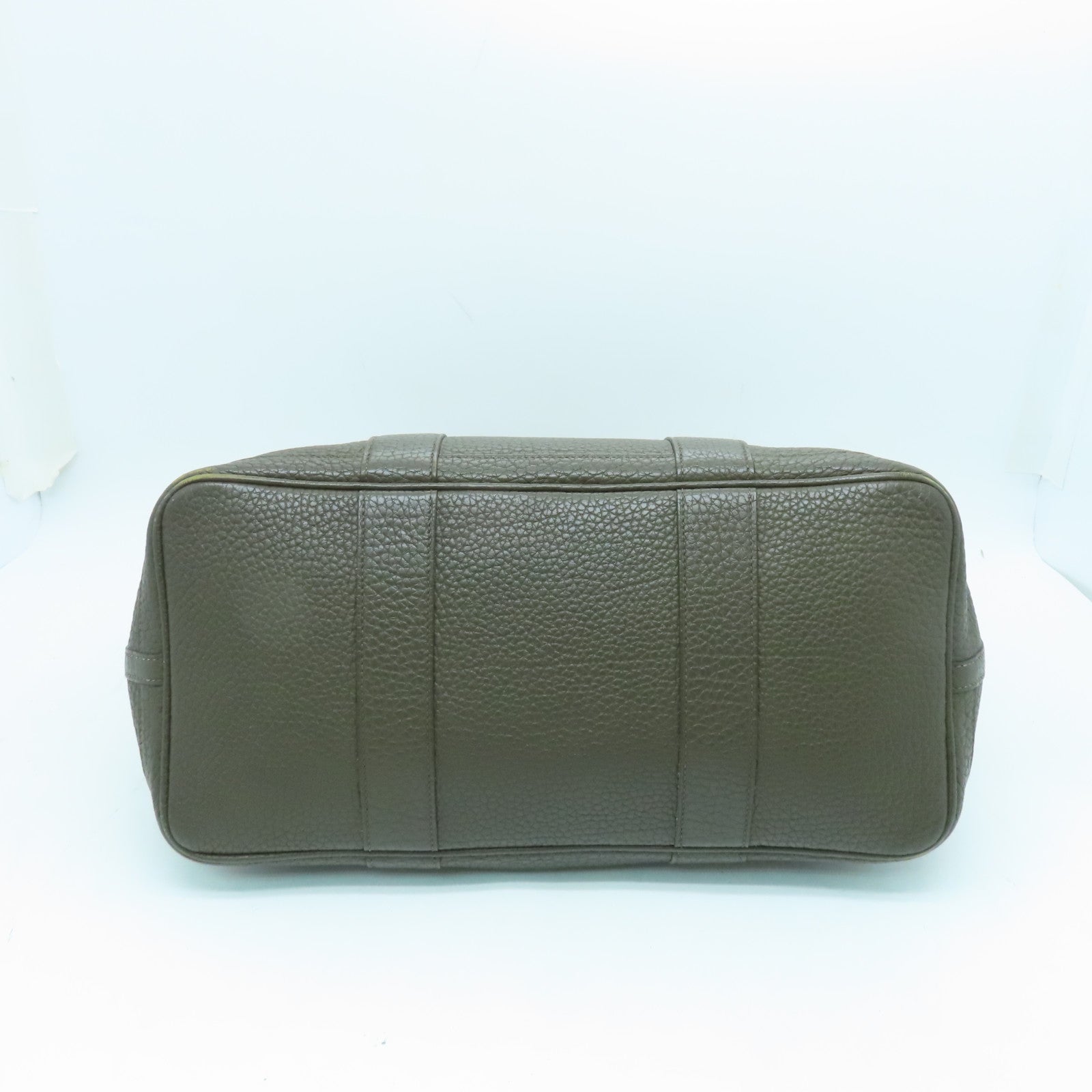 HERMES Negonda Leather Garden Party PM Silver Button Handle Bag Green