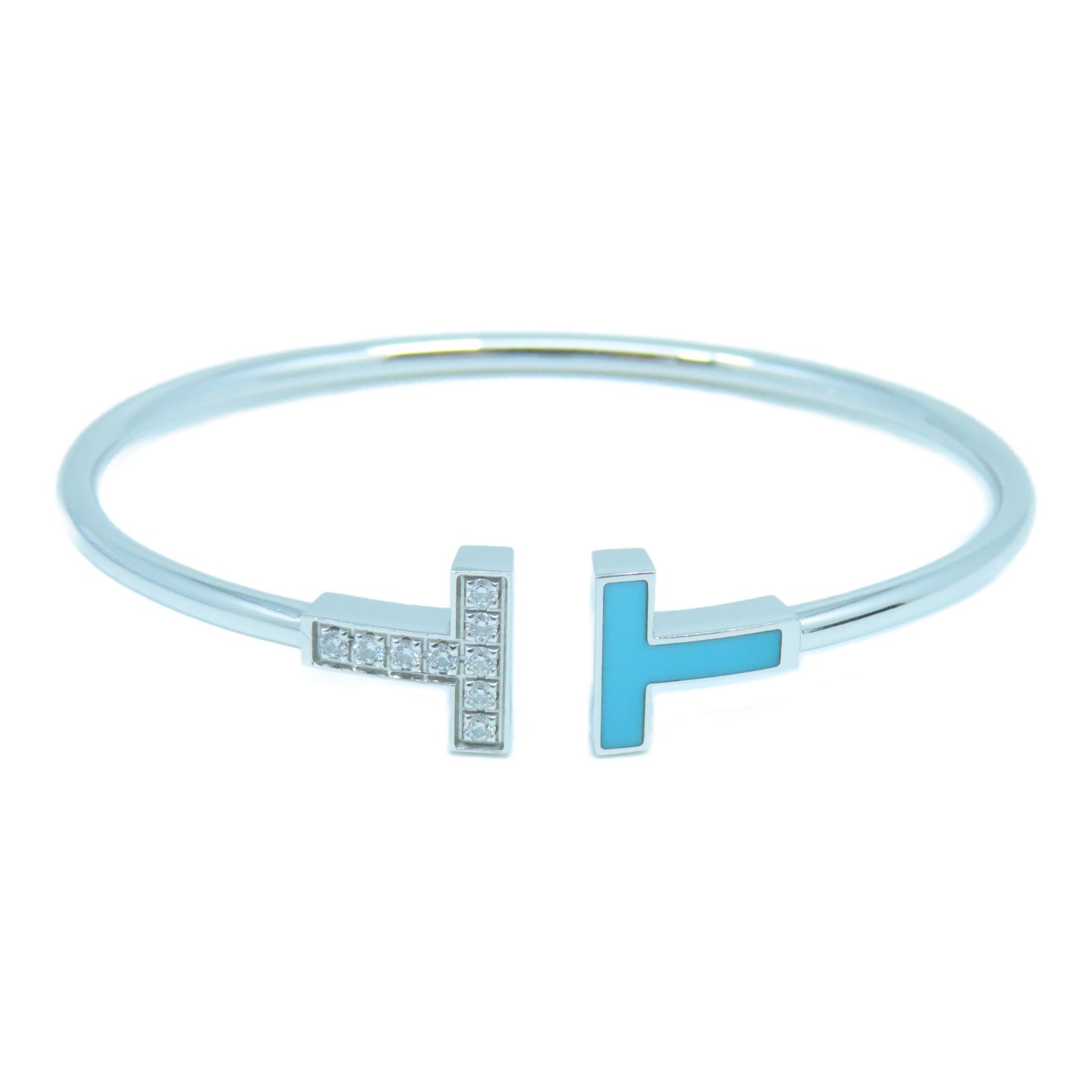 TIFFANY&CO 18K White Gold Diamond Turquoise T Wire Bracelet Light Blue  Silver - Main Image