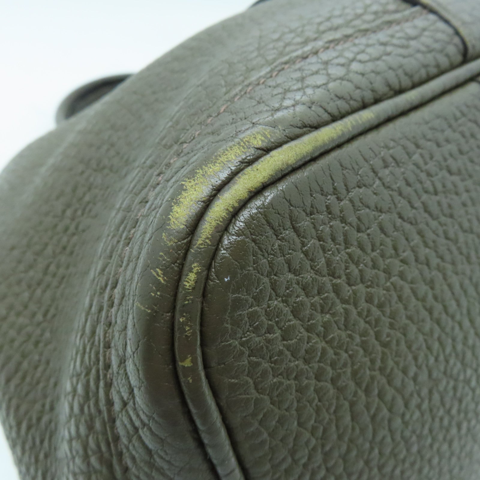 HERMES Negonda Leather Garden Party PM Silver Button Handle Bag Green