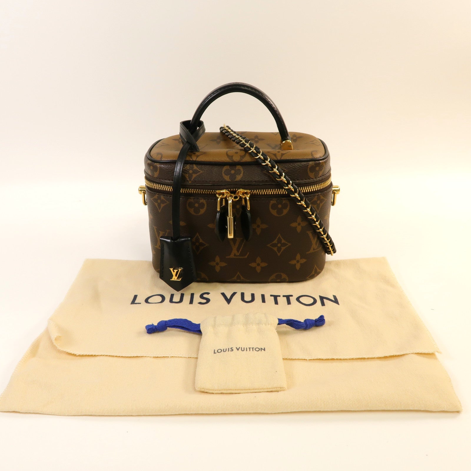 LOUIS VUITTON Monogram Vanity PM金扣手挽肩背兩用袋啡色