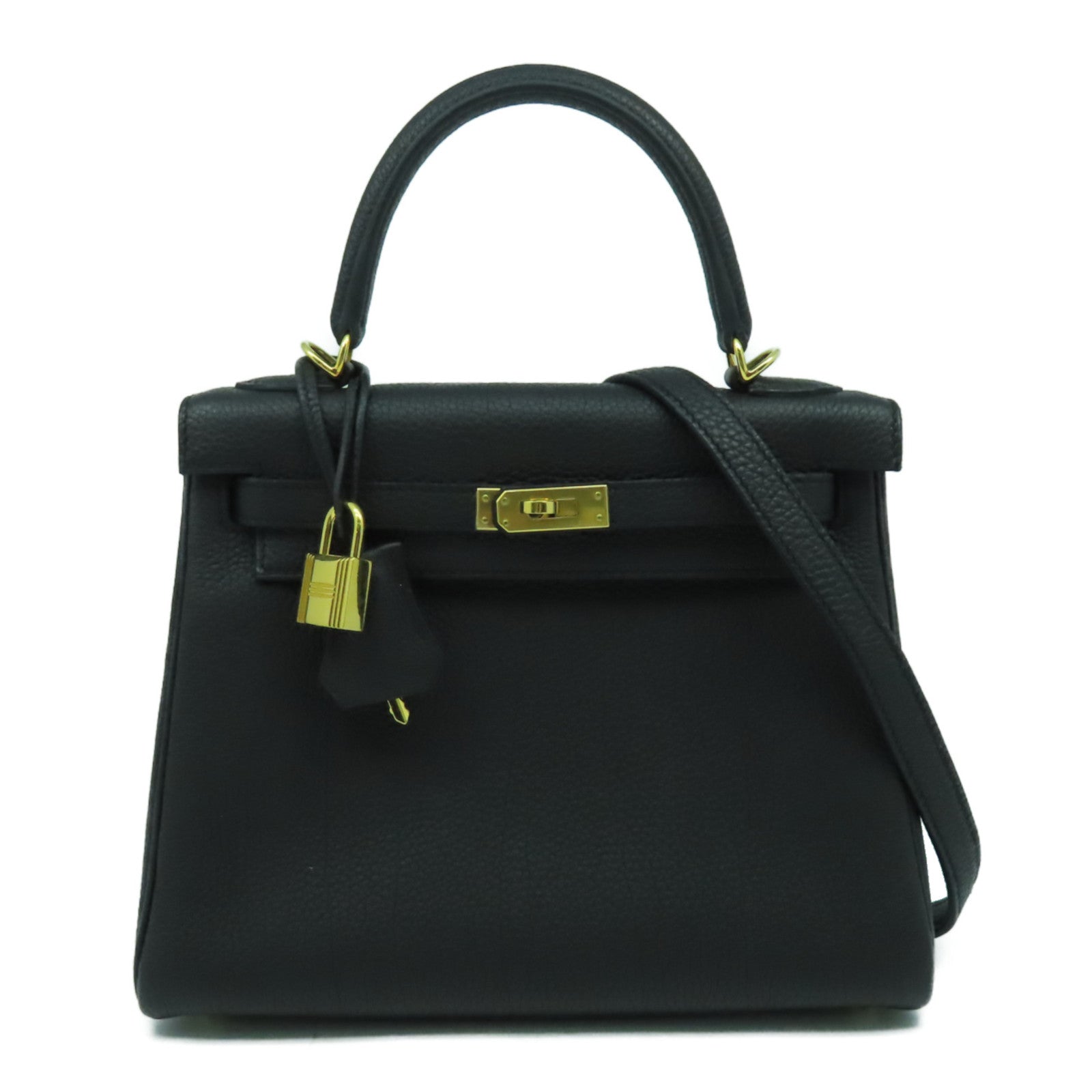 HERMES Togo皮革Kelly 25金扣手挽肩背兩用袋Noir黑色
