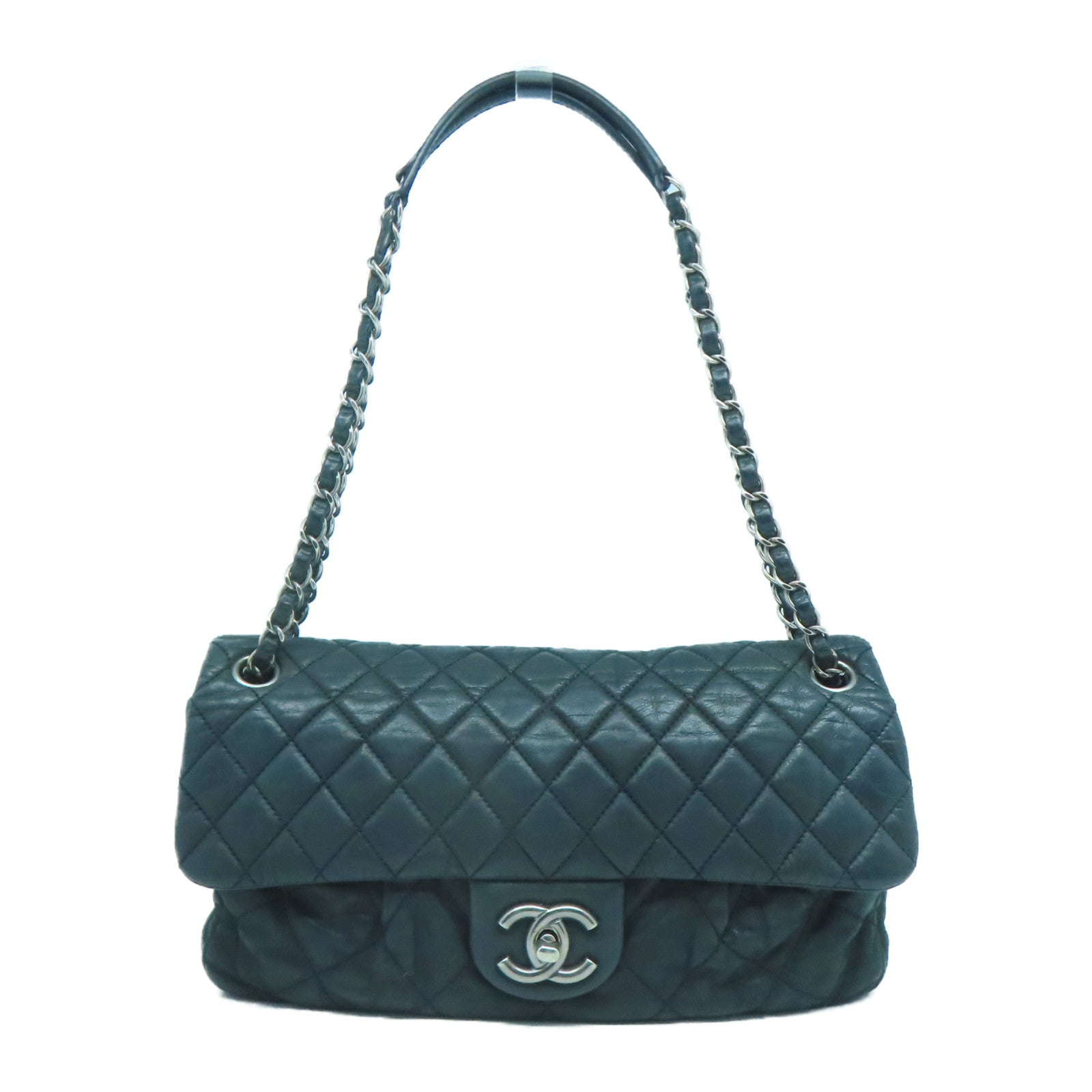 CHANEL 【激減優惠】牛皮皮革Chain Shoulder銀扣肩背袋黑色
