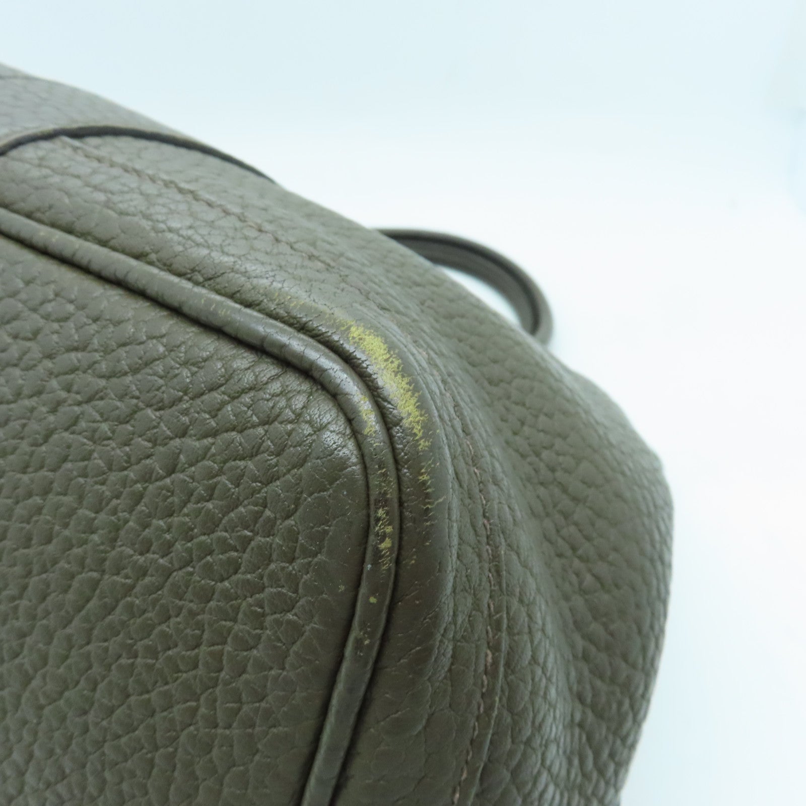 HERMES Negonda Leather Garden Party PM Silver Button Handle Bag Green
