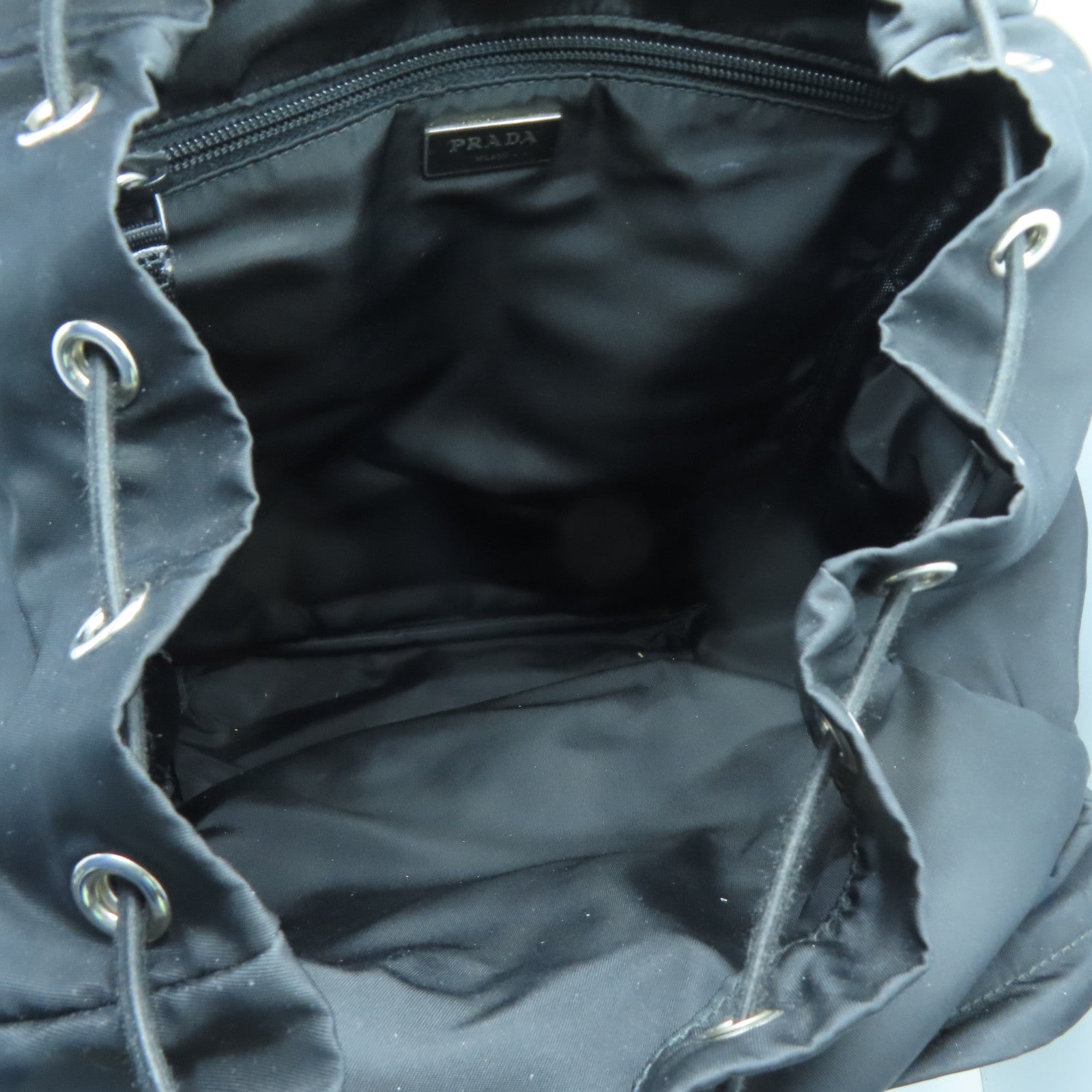 PRADA Nylon Backpack Silver Buckle Backpack Black