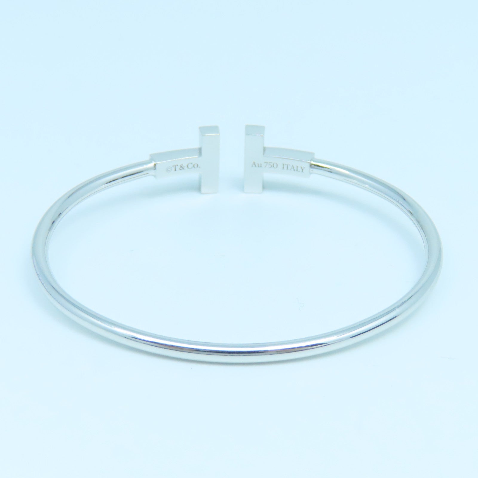 TIFFANY＆CO 18K白金Diamond Turquoise T Wire手鐲淺藍色銀色