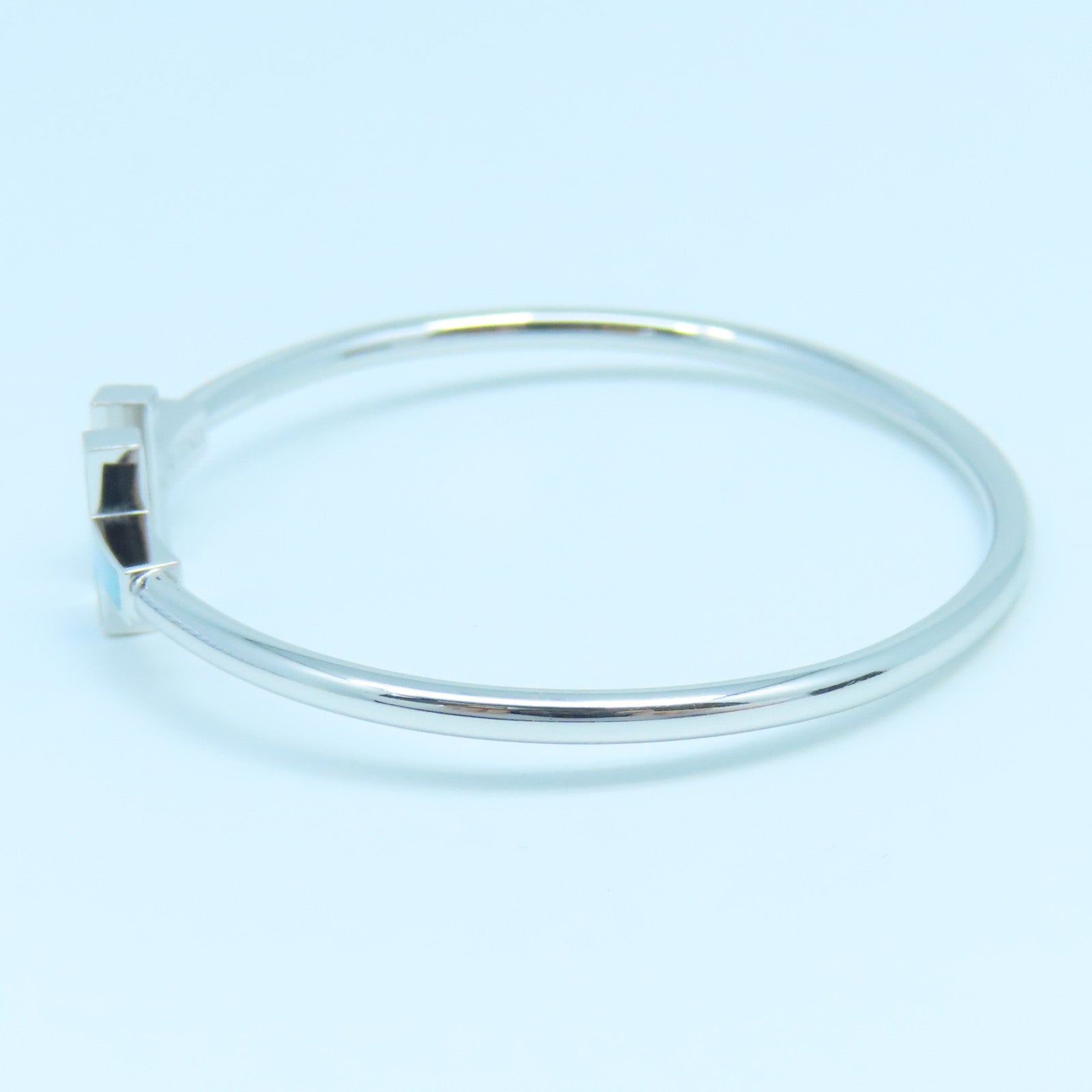 TIFFANY＆CO 18K白金Diamond Turquoise T Wire手鐲淺藍色銀色
