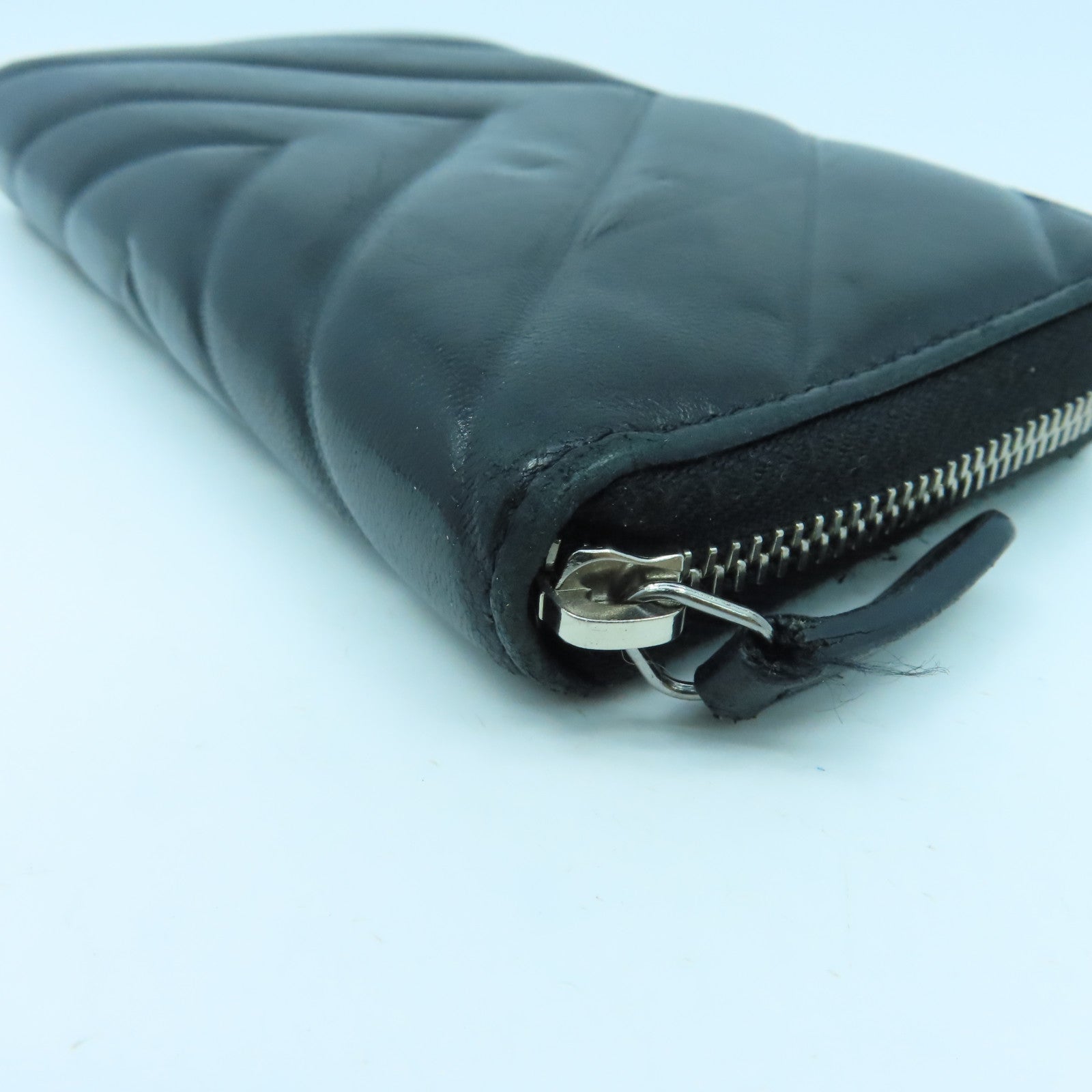 CHANEL 斜紋牛皮皮革Card Case銀扣卡片套黑色