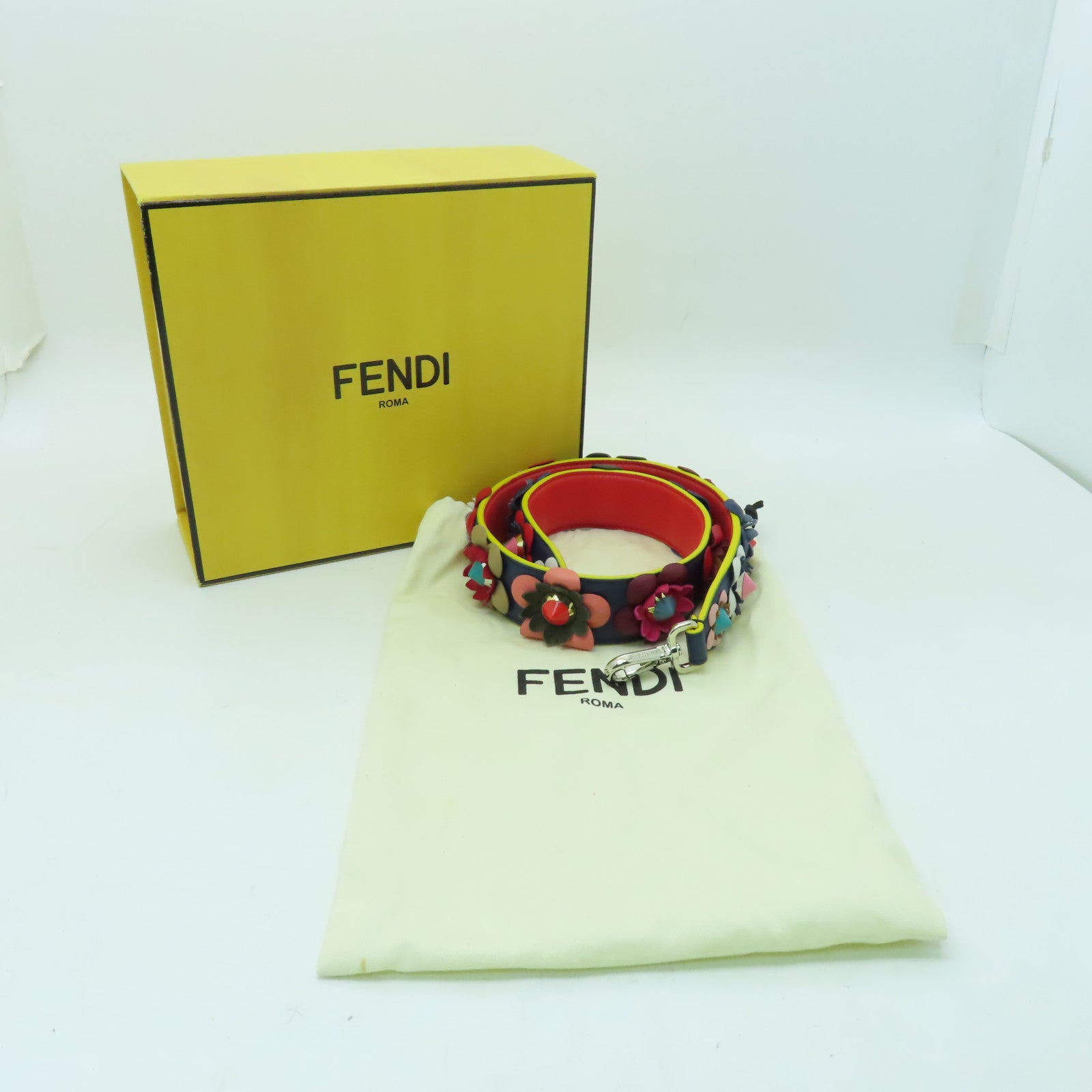 FENDI 【激減優惠】牛皮皮革Shoulder Strap銀扣肩背帶深藍色