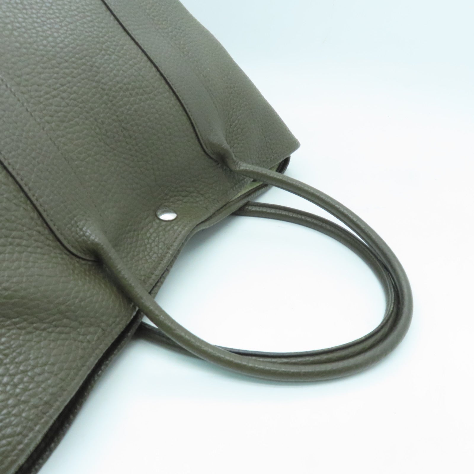 HERMES Negonda Leather Garden Party PM Silver Button Handle Bag Green