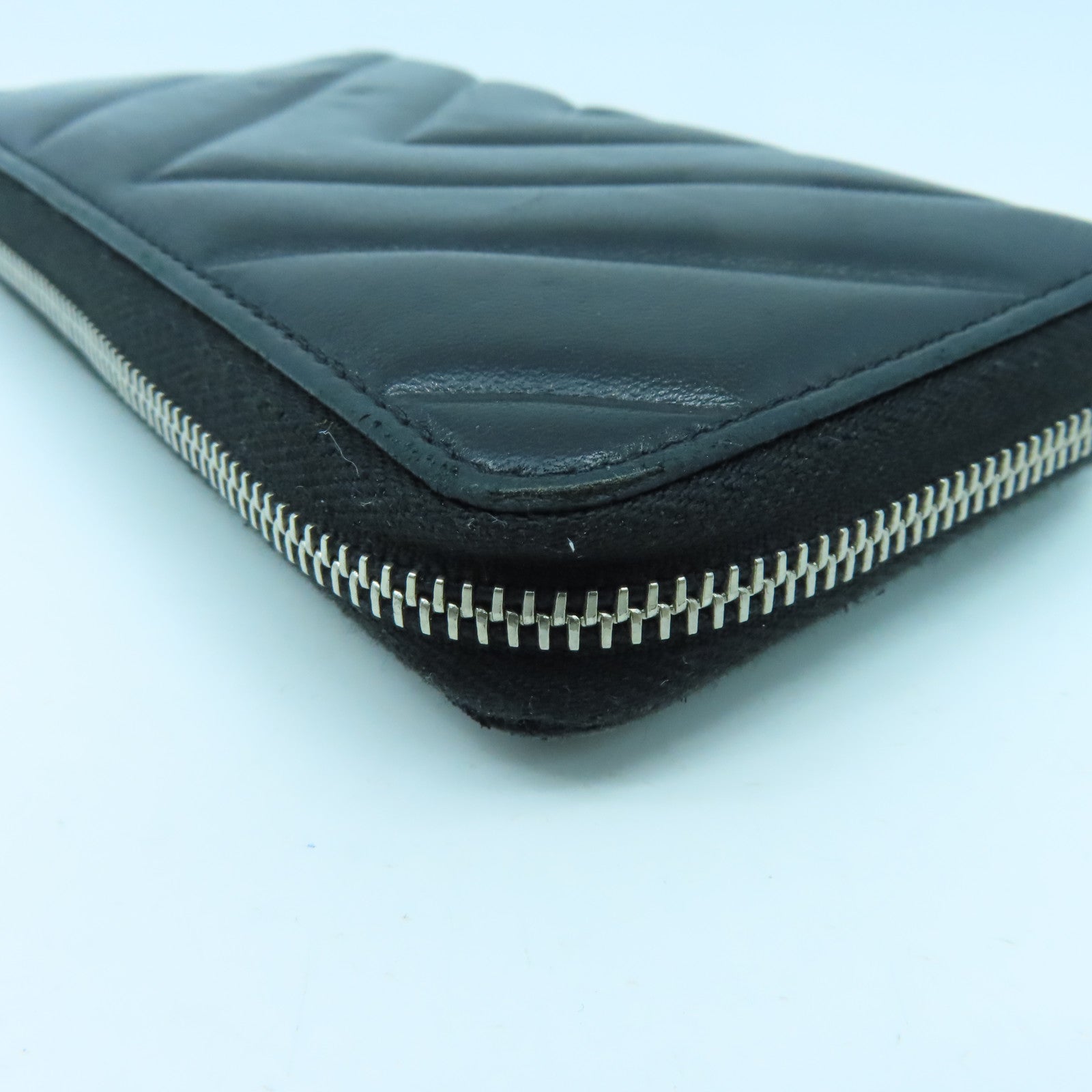 CHANEL 斜紋牛皮皮革Card Case銀扣卡片套黑色