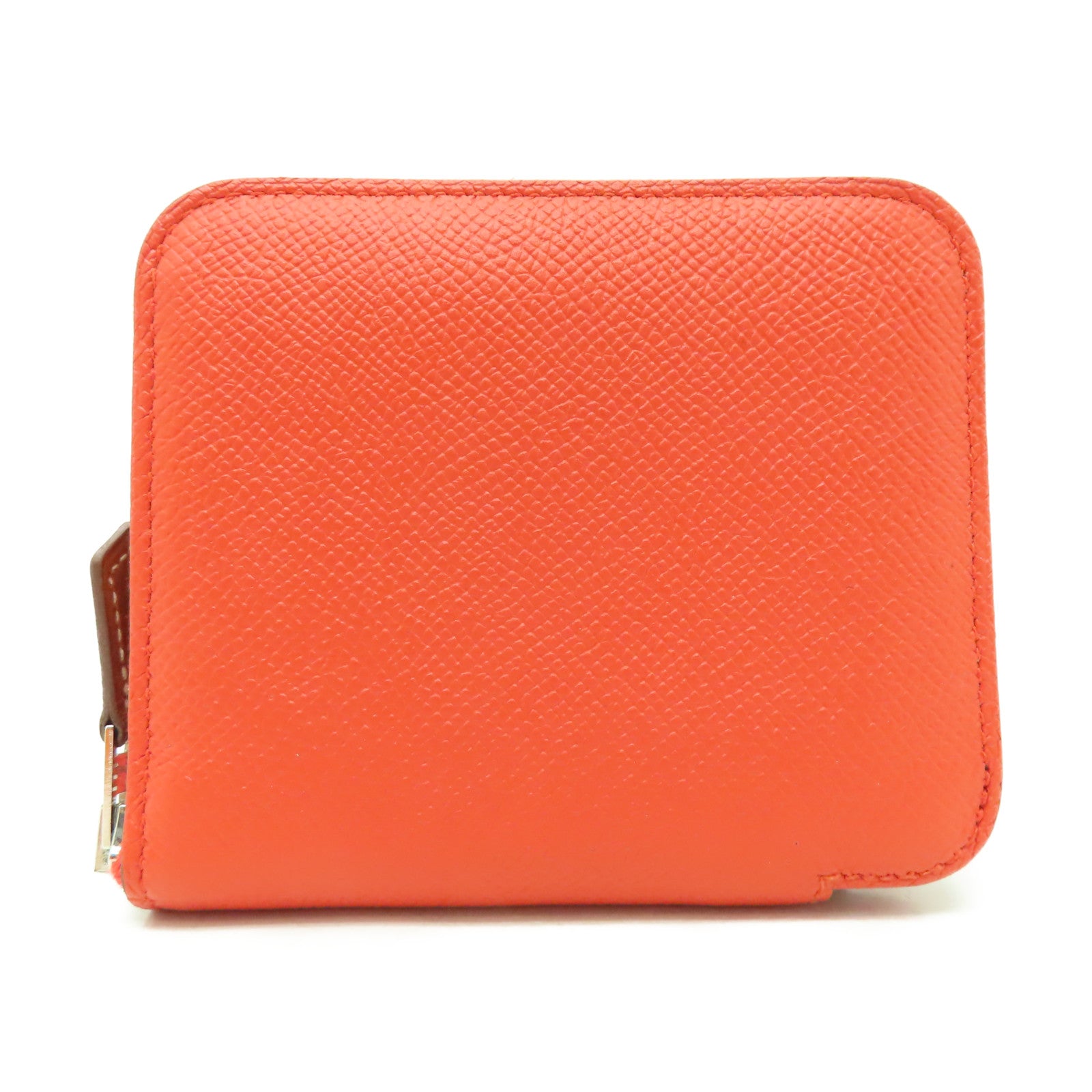 HERMES Clemence皮革Silk in Wallet銀扣錢包牡丹紅色