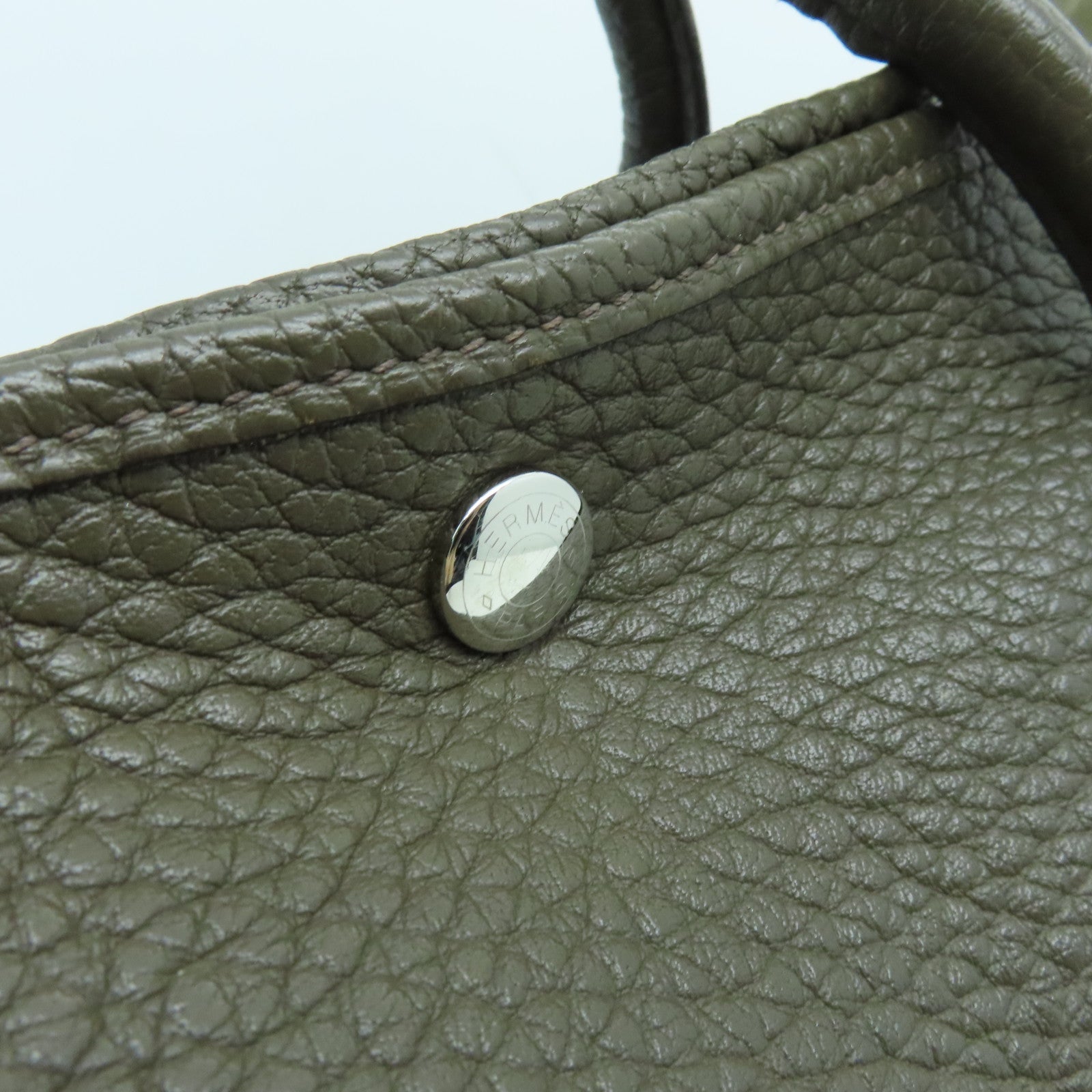 HERMES Negonda Leather Garden Party PM Silver Button Handle Bag Green