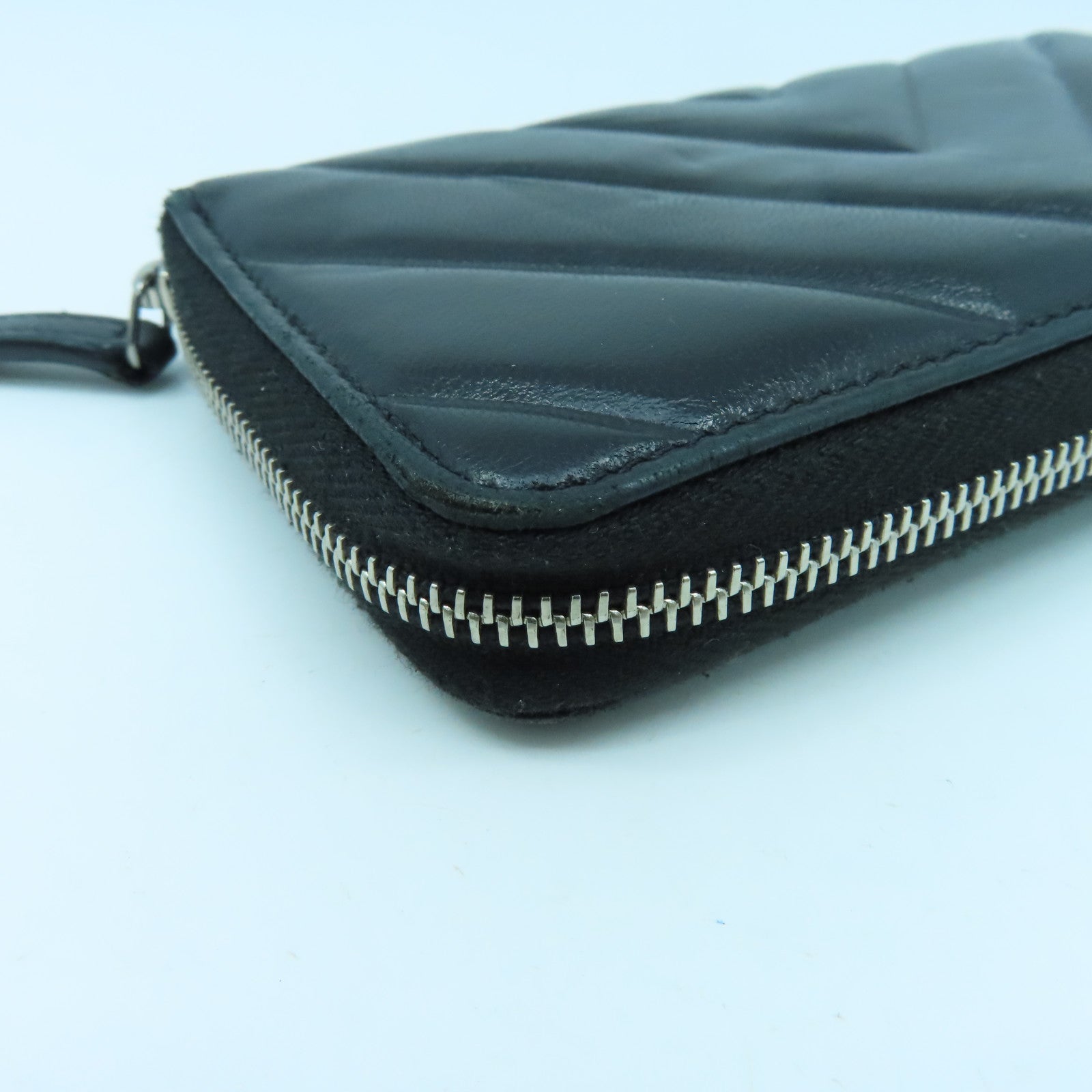 CHANEL 斜紋牛皮皮革Card Case銀扣卡片套黑色