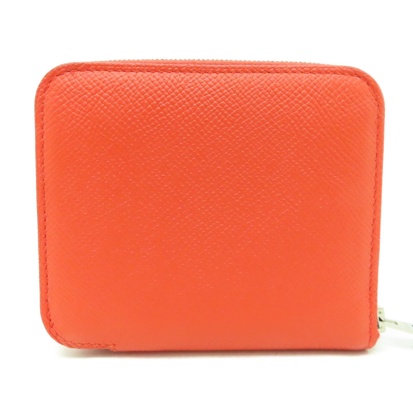 HERMES Clemence皮革Silk in Wallet銀扣錢包牡丹紅色