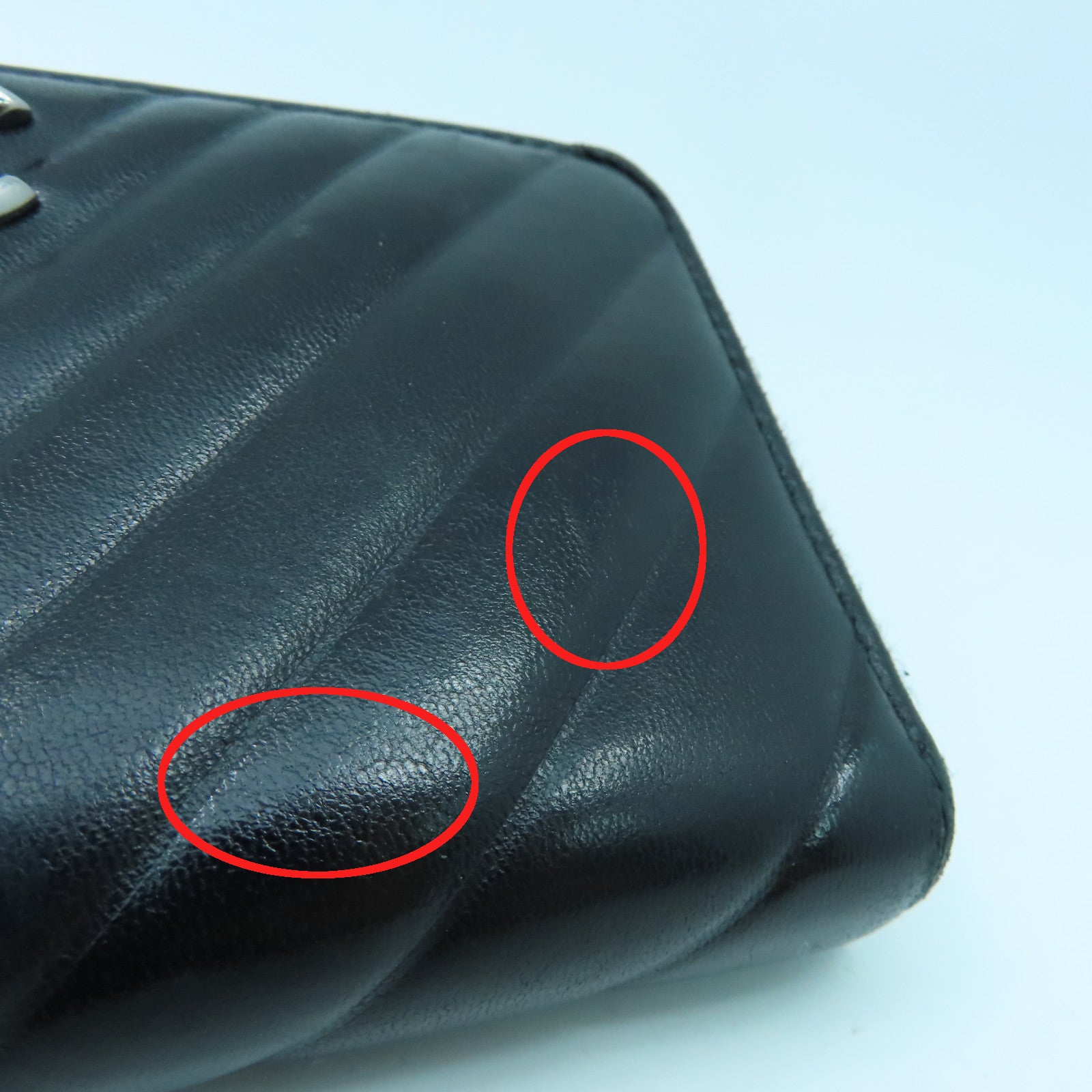 CHANEL 斜紋牛皮皮革Card Case銀扣卡片套黑色