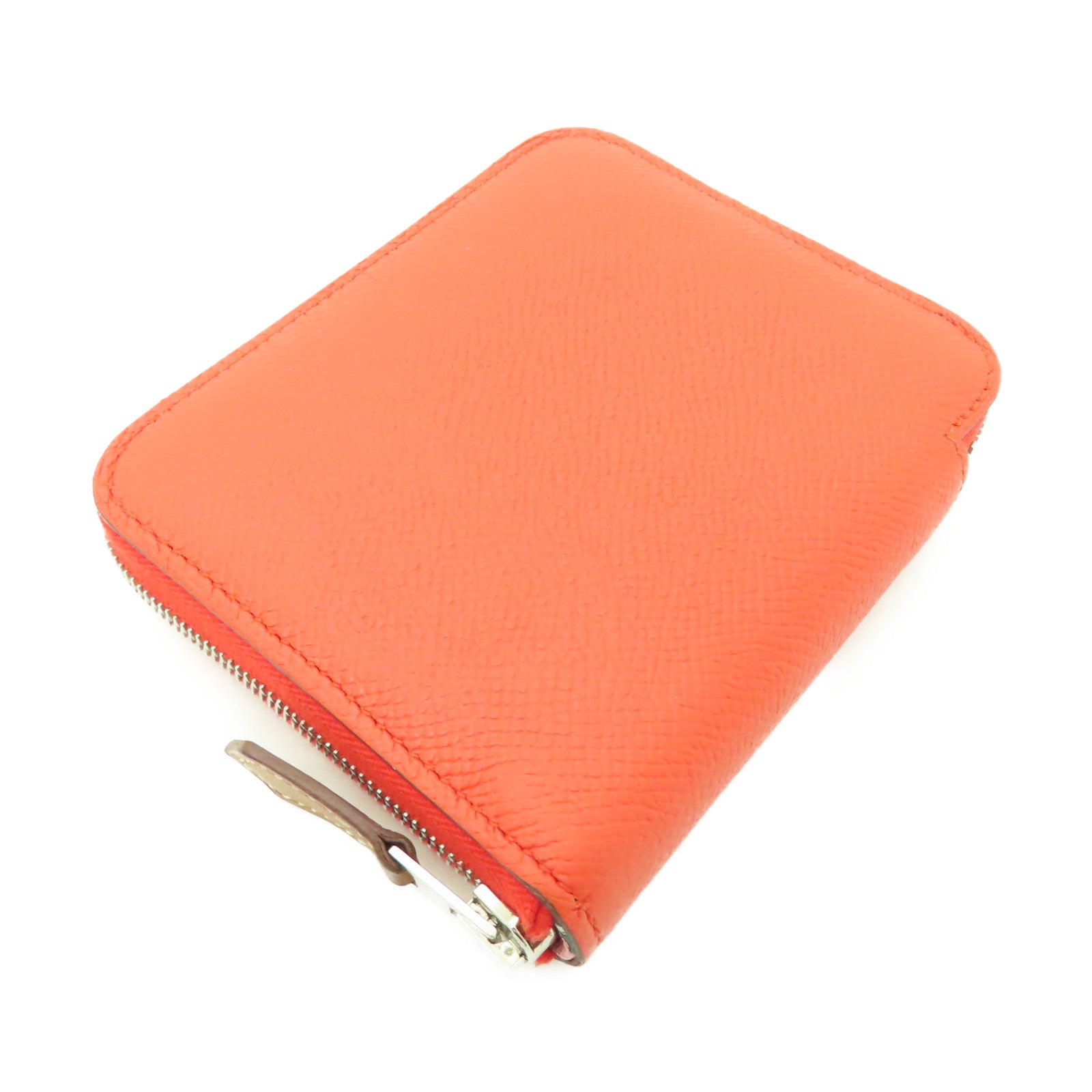 HERMES Clemence皮革Silk in Wallet銀扣錢包牡丹紅色