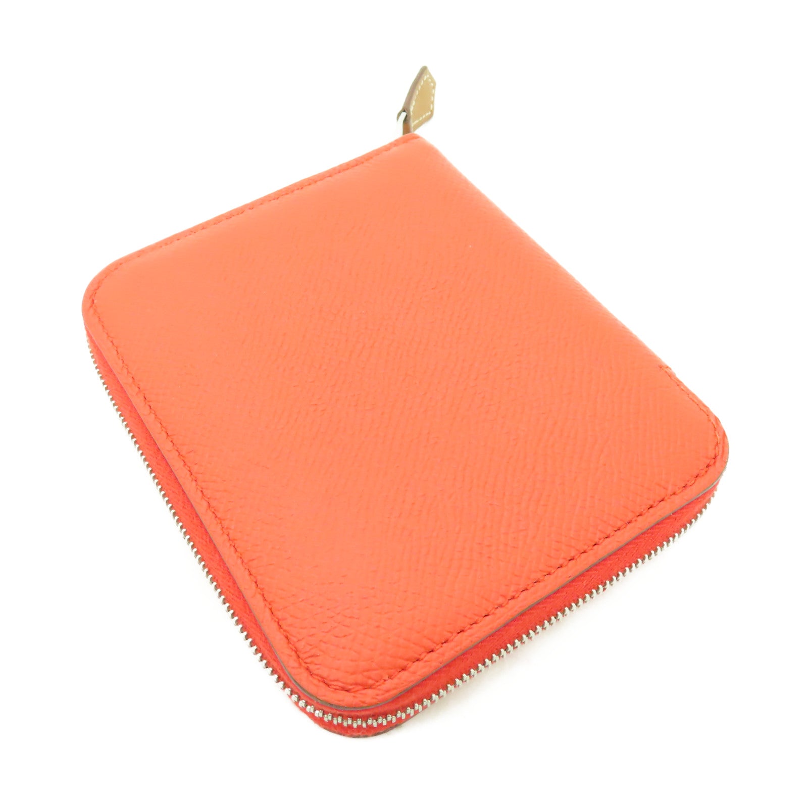 HERMES Clemence皮革Silk in Wallet銀扣錢包牡丹紅色