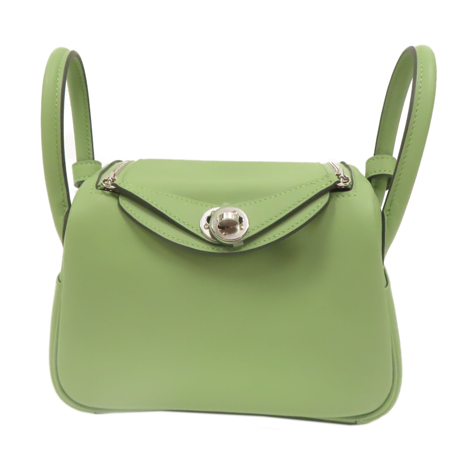 HERMES Swift皮革Mini Lindy銀扣肩背袋牛油果綠色