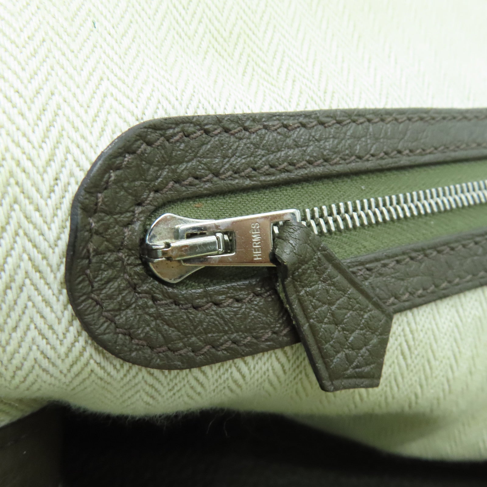 HERMES Negonda Leather Garden Party PM Silver Button Handle Bag Green