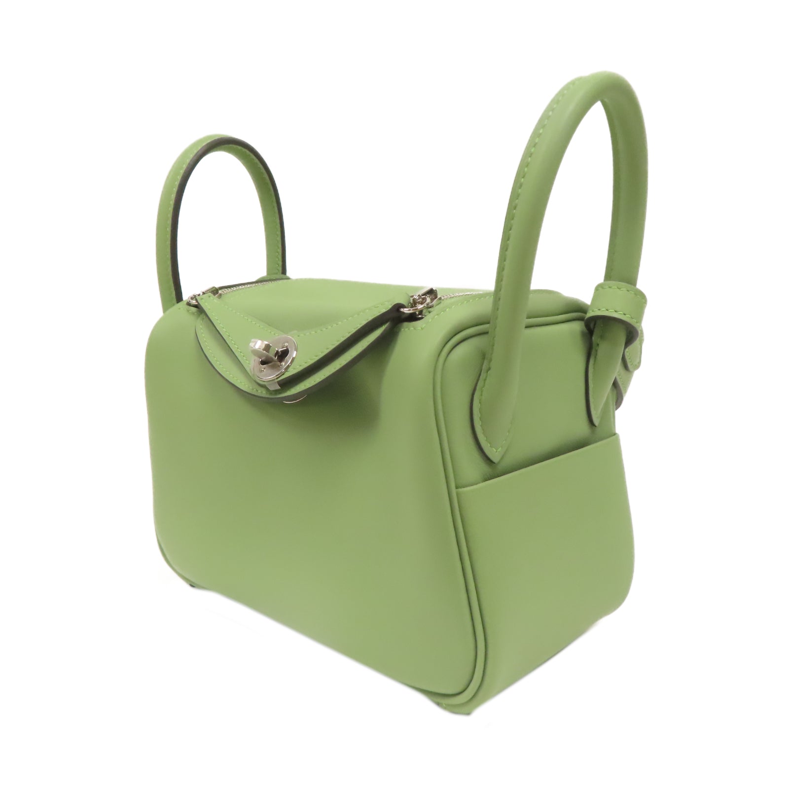 HERMES Swift皮革Mini Lindy銀扣肩背袋牛油果綠色