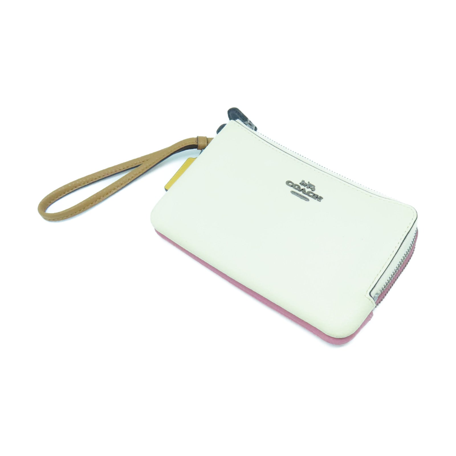 COACH Leather Pouch Silver Buckle Clutch White/Pink