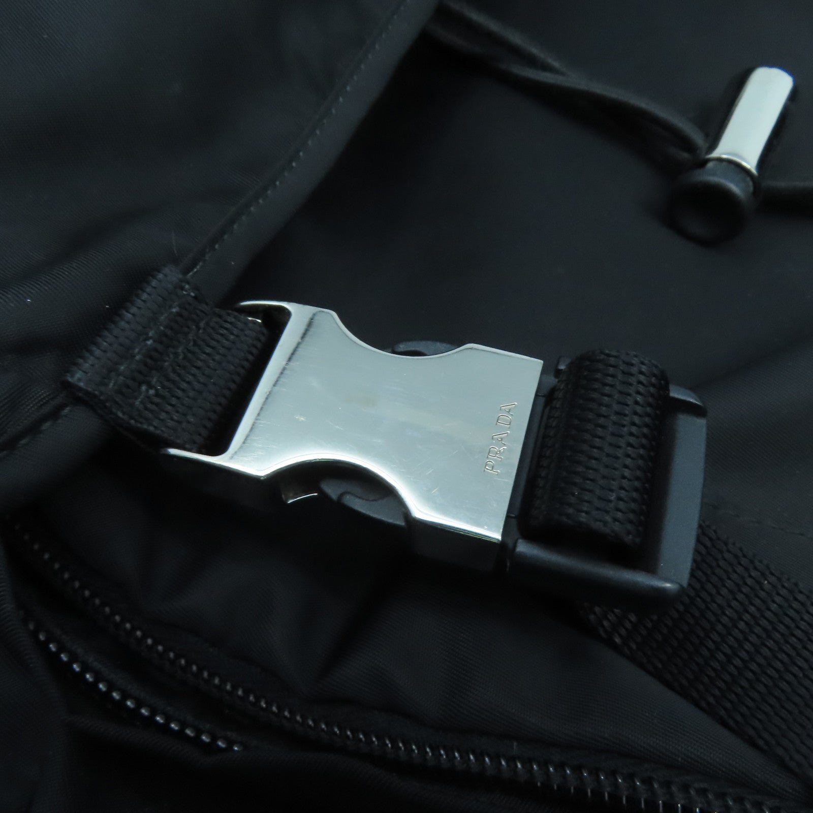 PRADA Nylon Backpack Silver Buckle Backpack Black