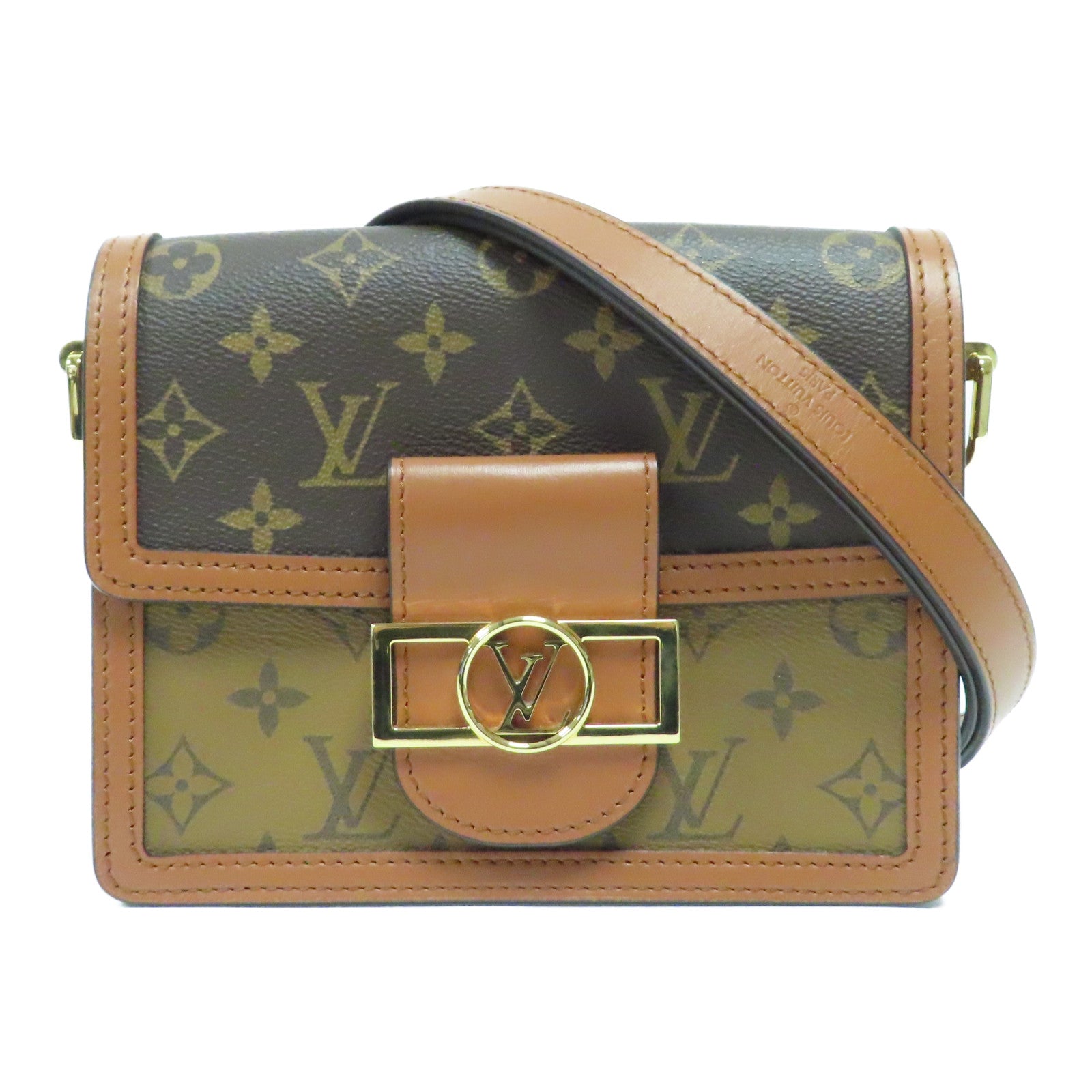 LOUIS VUITTON Monogram Reverse Mini Dauphine金扣肩背袋啡色