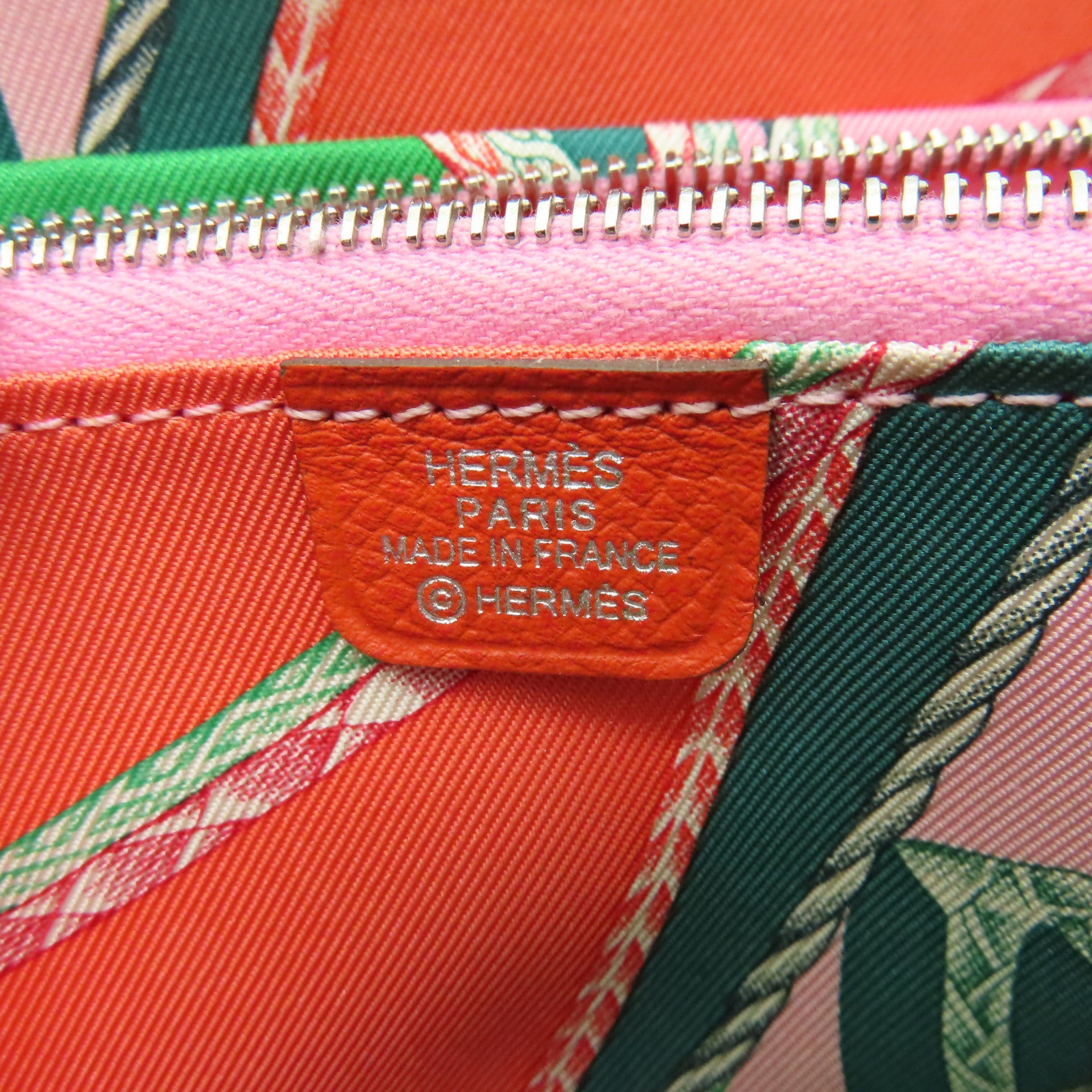 HERMES Clemence皮革Silk in Wallet銀扣錢包牡丹紅色