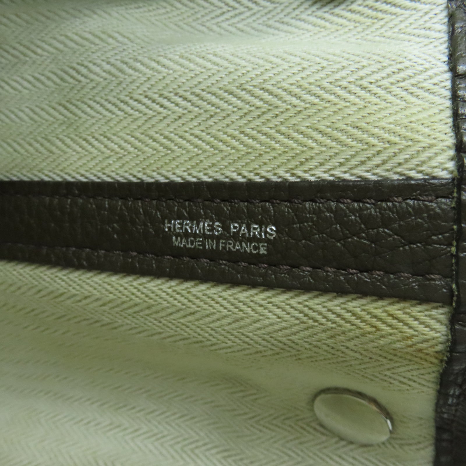 HERMES Negonda Leather Garden Party PM Silver Button Handle Bag Green