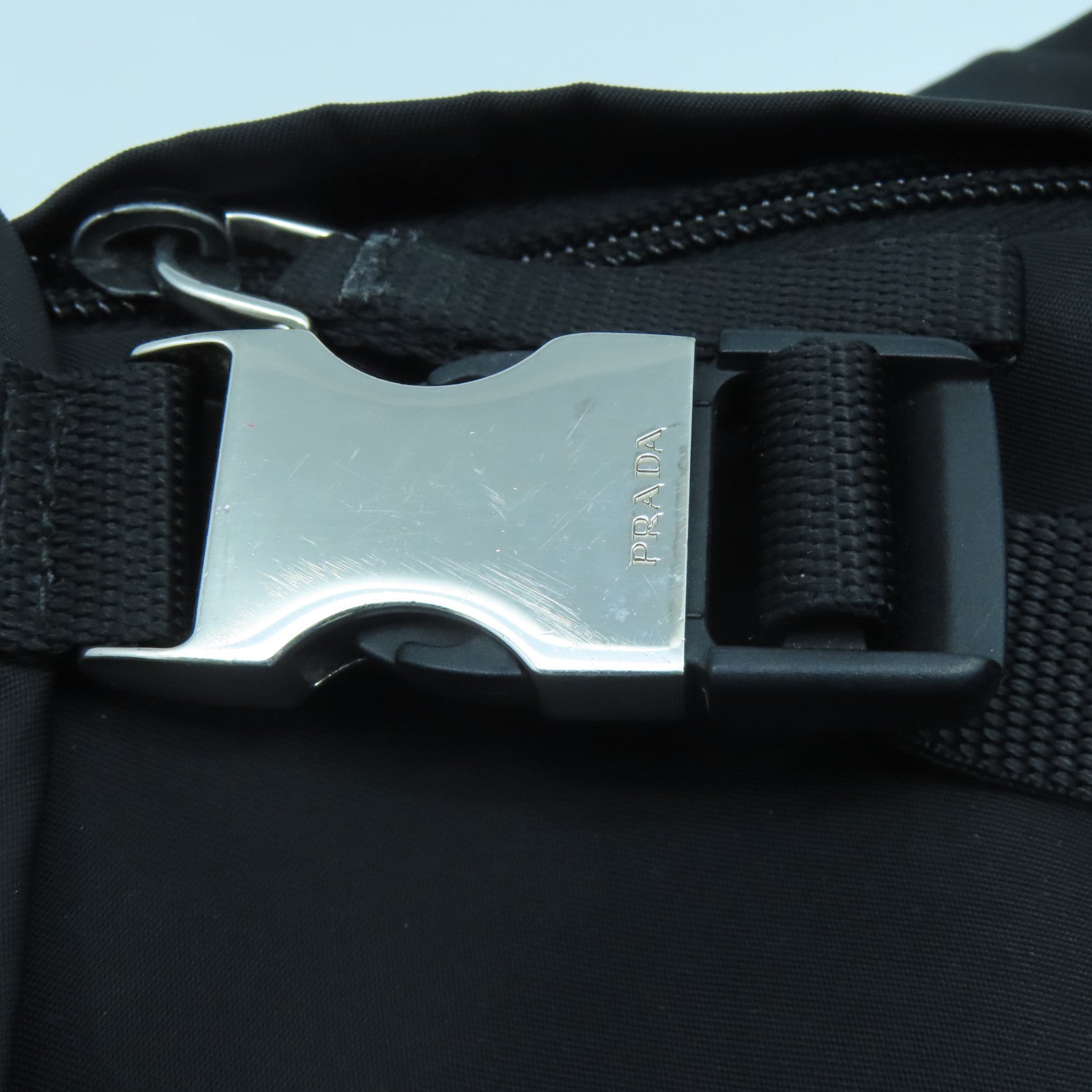 PRADA Nylon Backpack Silver Buckle Backpack Black
