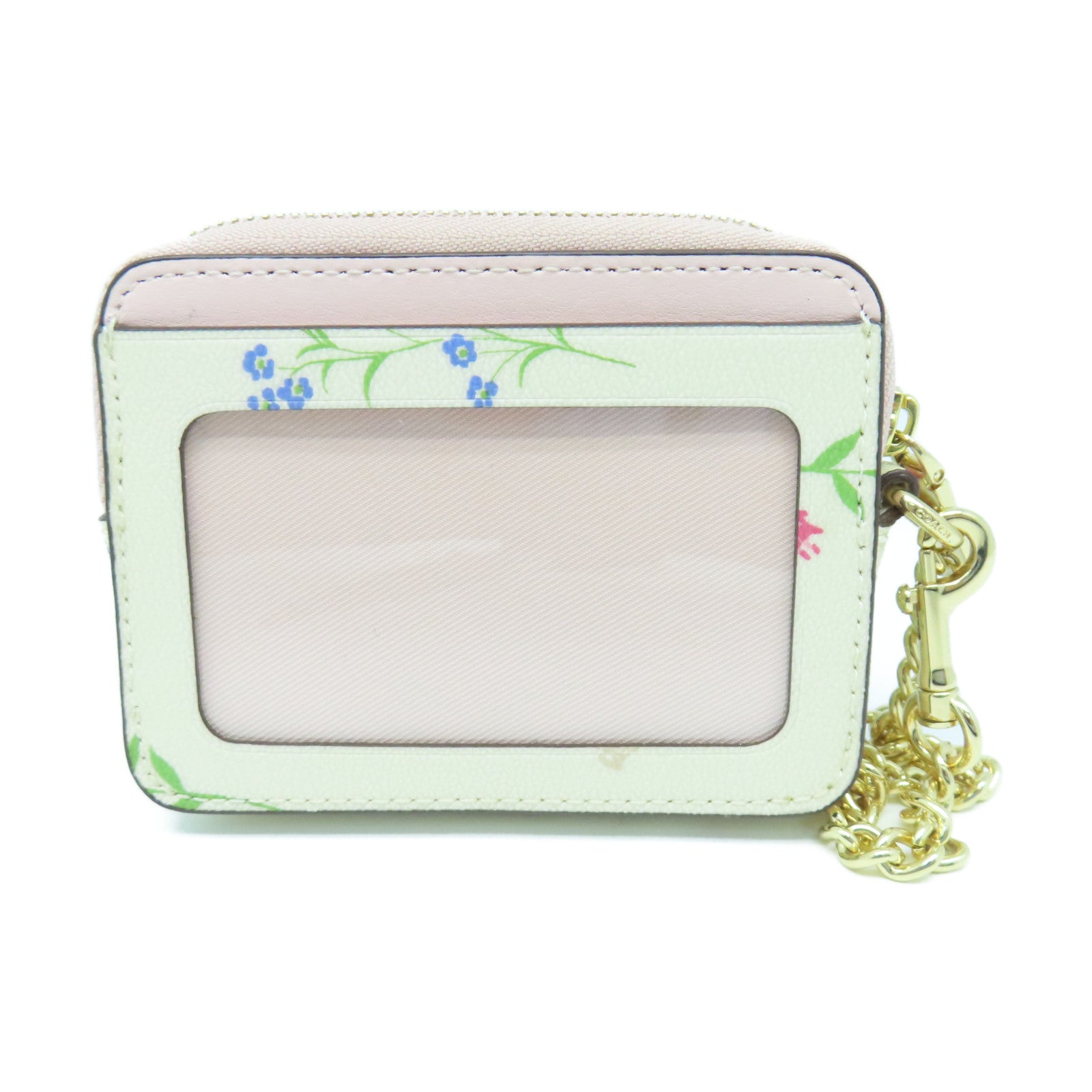 COACH Leather Card Case Gold Buckle White/Pink
