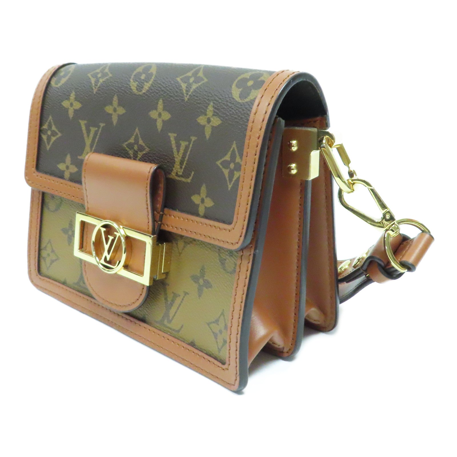 LOUIS VUITTON Monogram Reverse Mini Dauphine金扣肩背袋啡色