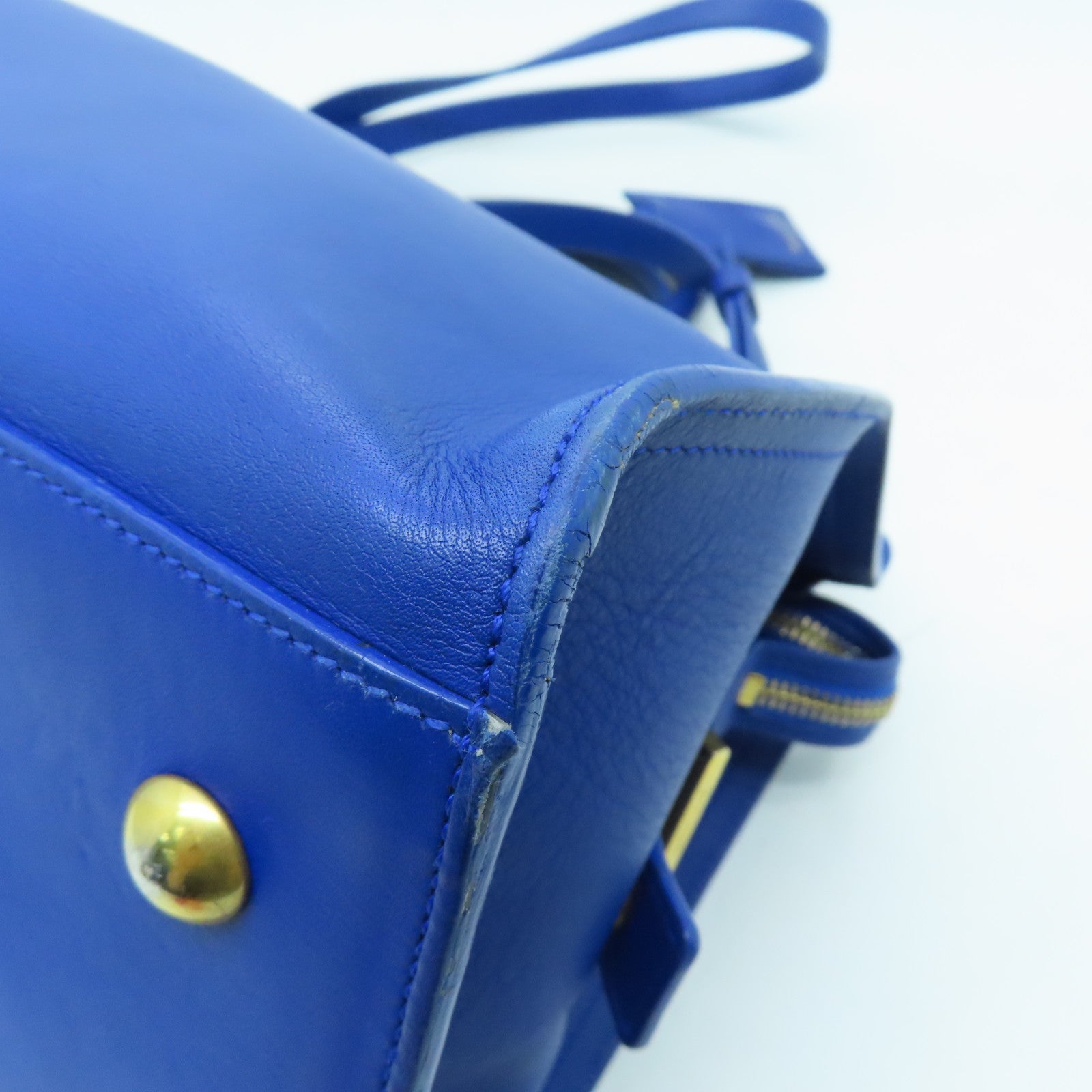 SAINT LAURENT 【激減優惠】牛皮皮革2 Way Shoulder Bag金扣手挽肩背兩用袋藍色