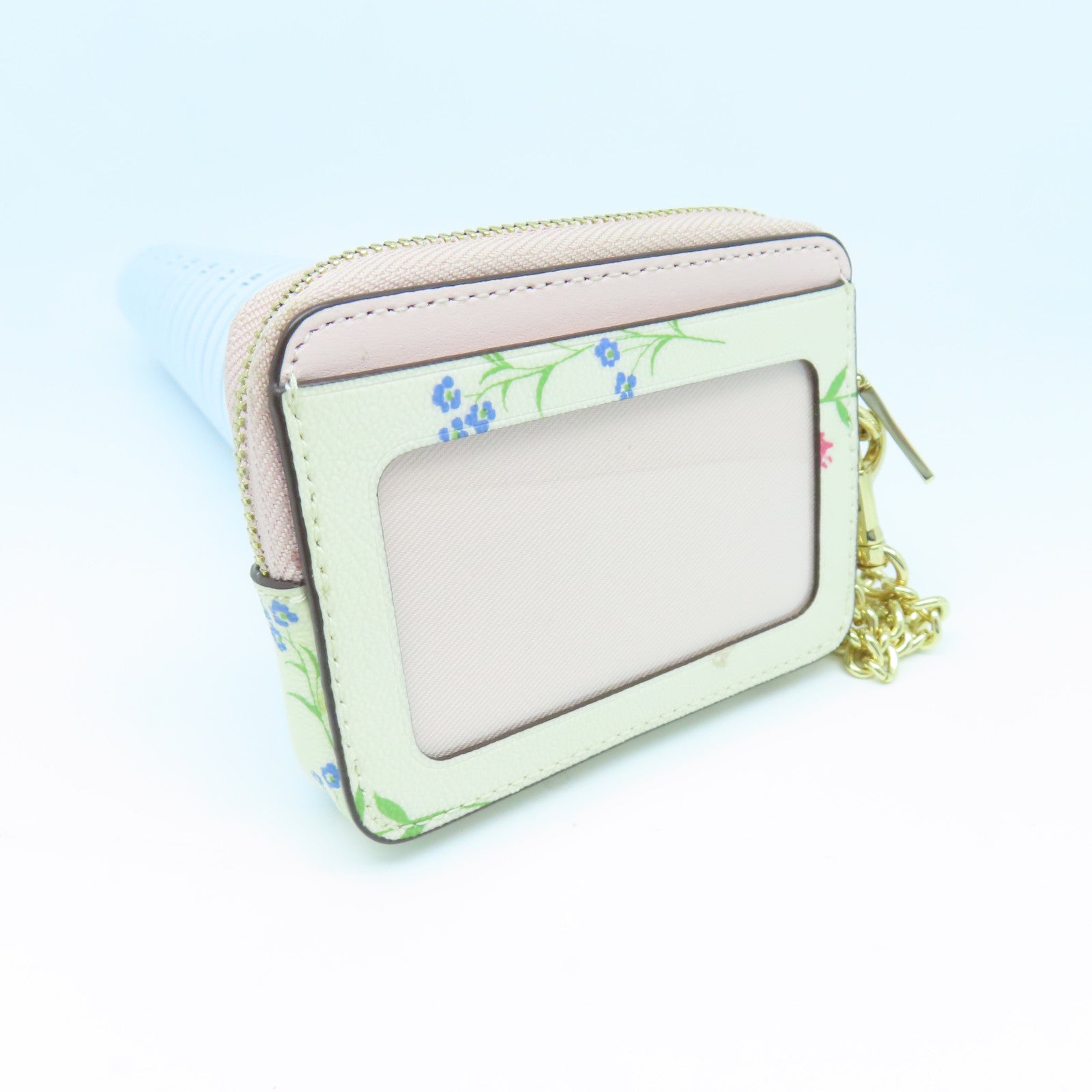 COACH Leather Card Case Gold Buckle White/Pink