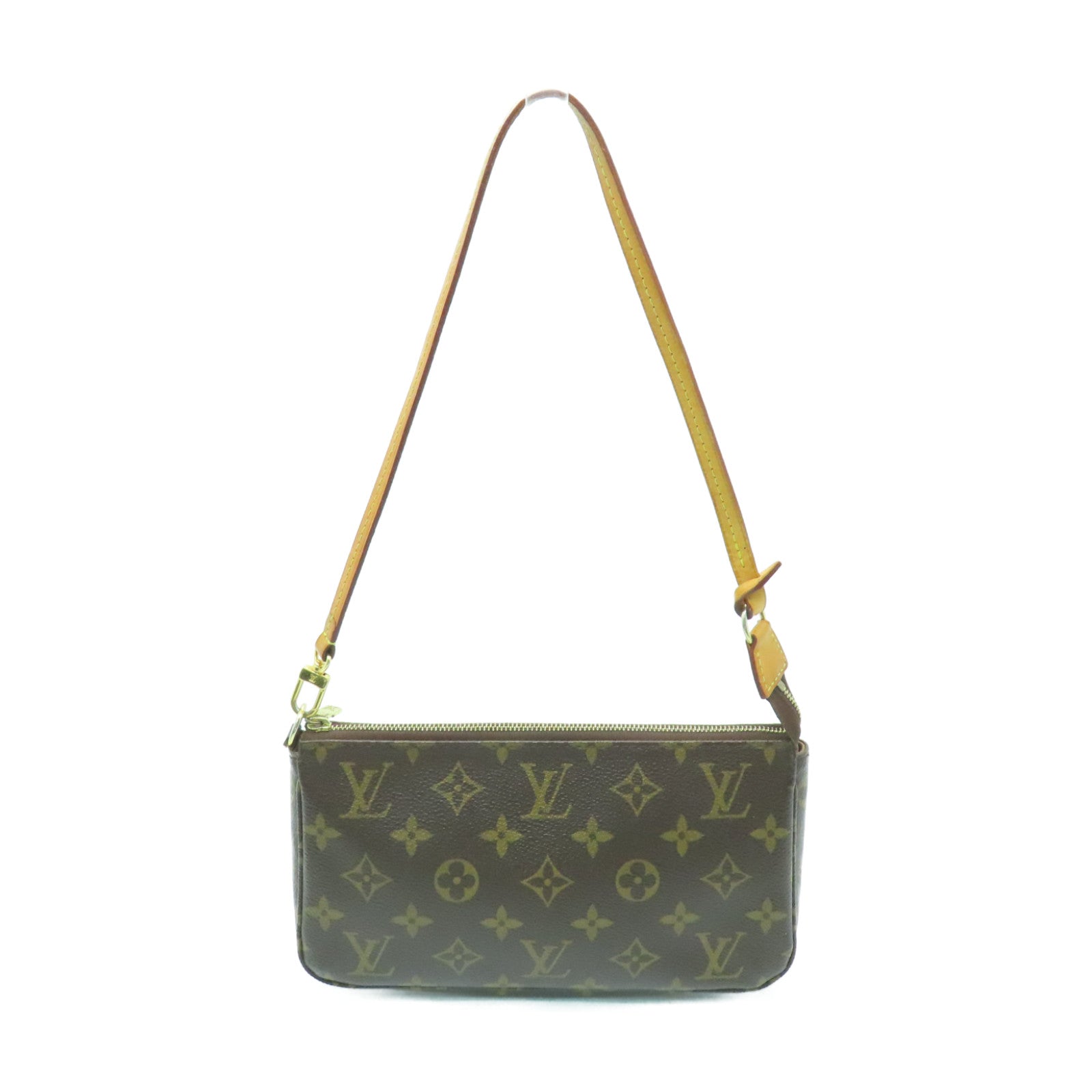 LOUIS VUITTON Monogram Pochette Accessories金扣手挽袋啡色