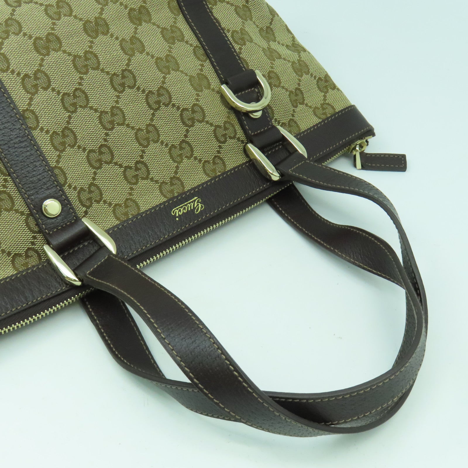 GUCCI 帆布Hand Bag金扣手挽袋啡色
