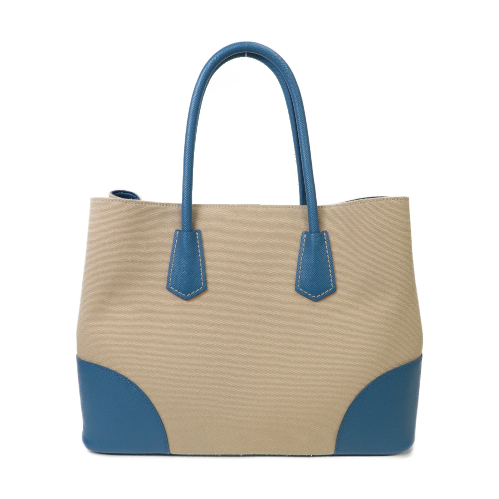 PRADA 帆布/牛皮皮革2way Shoulder Bag金扣手挽肩背兩用袋藍色/米色