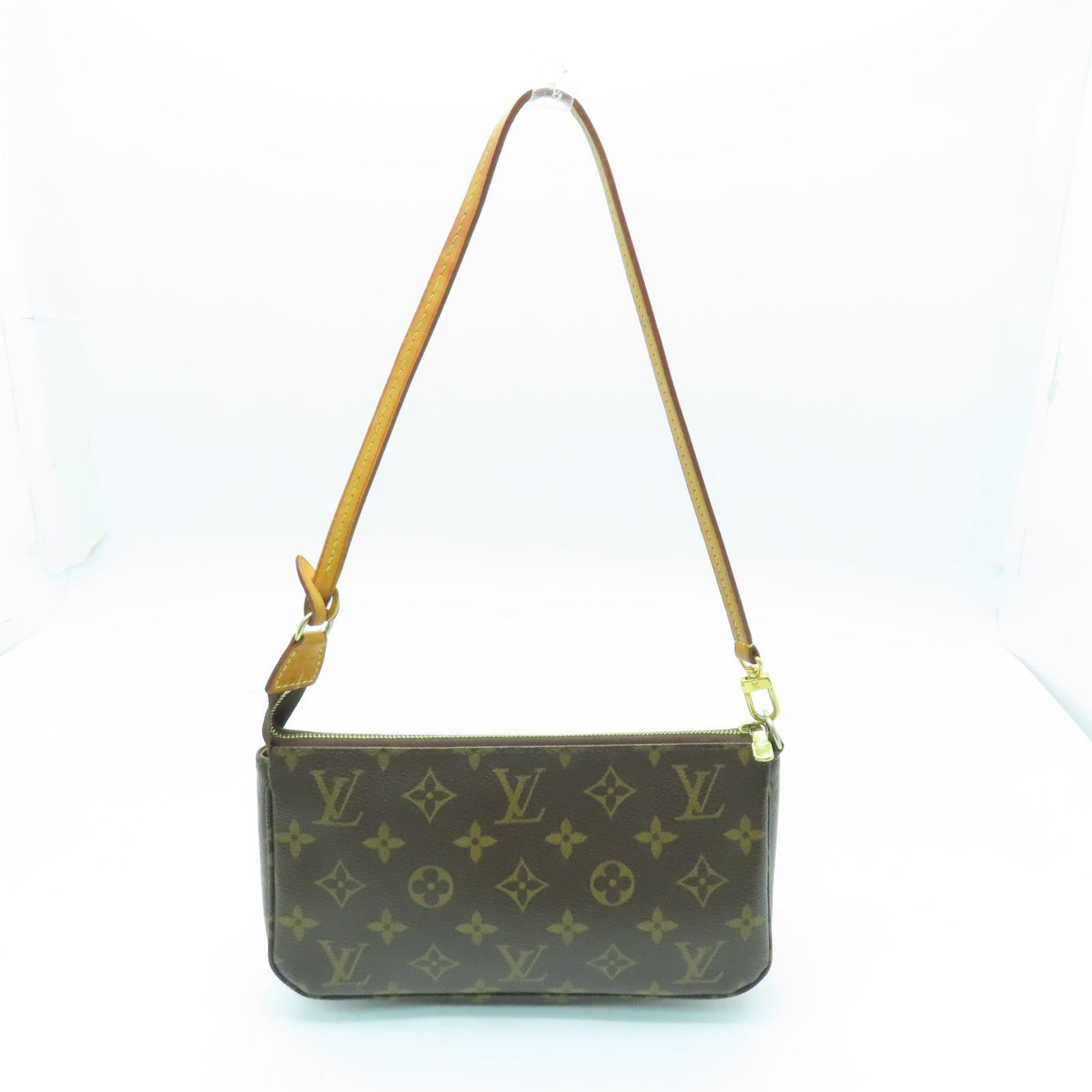 LOUIS VUITTON Monogram Pochette Accessories金扣手挽袋啡色