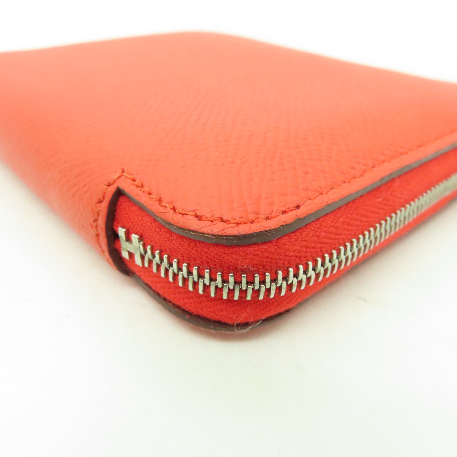 HERMES Clemence皮革Silk in Wallet銀扣錢包牡丹紅色