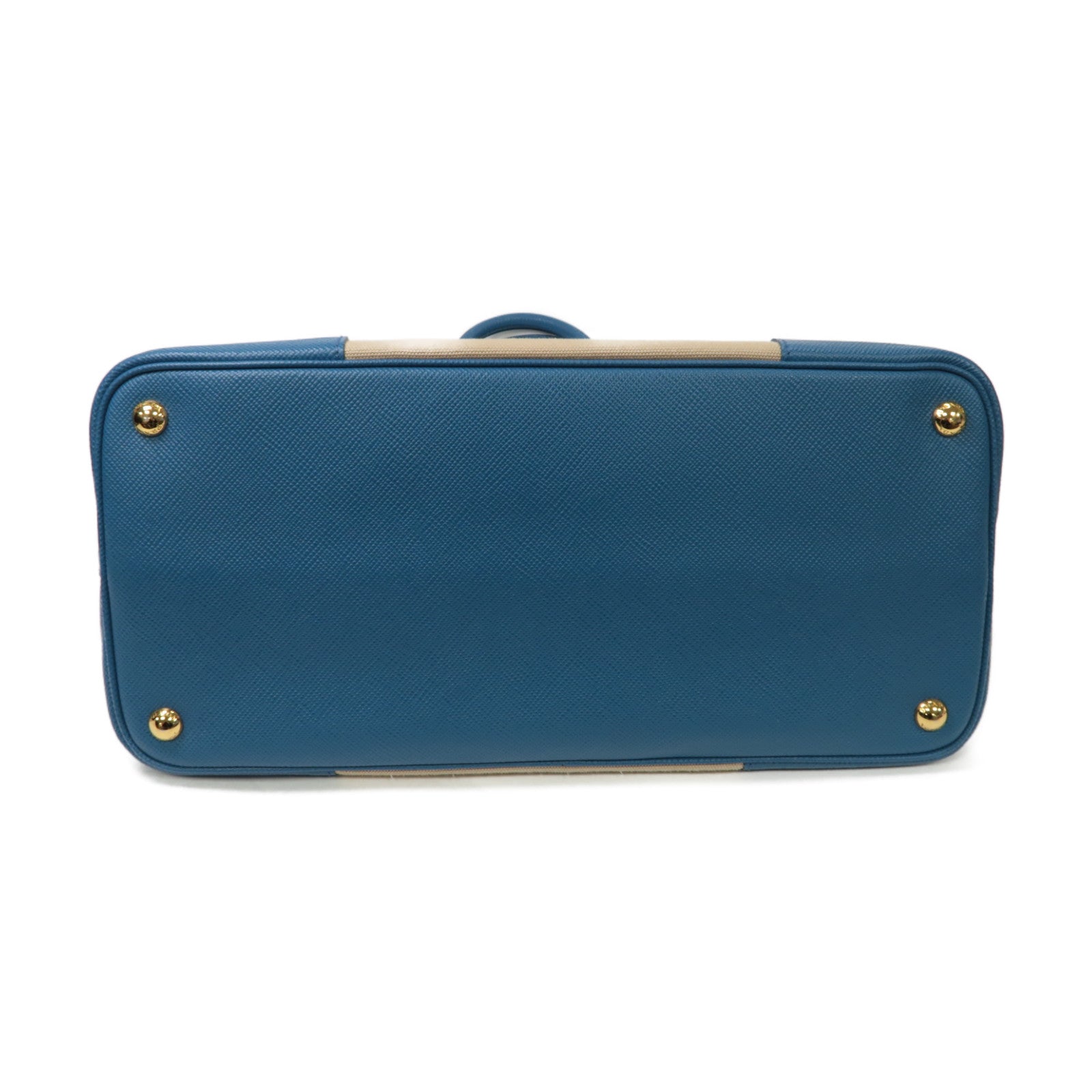 PRADA 帆布/牛皮皮革2way Shoulder Bag金扣手挽肩背兩用袋藍色/米色