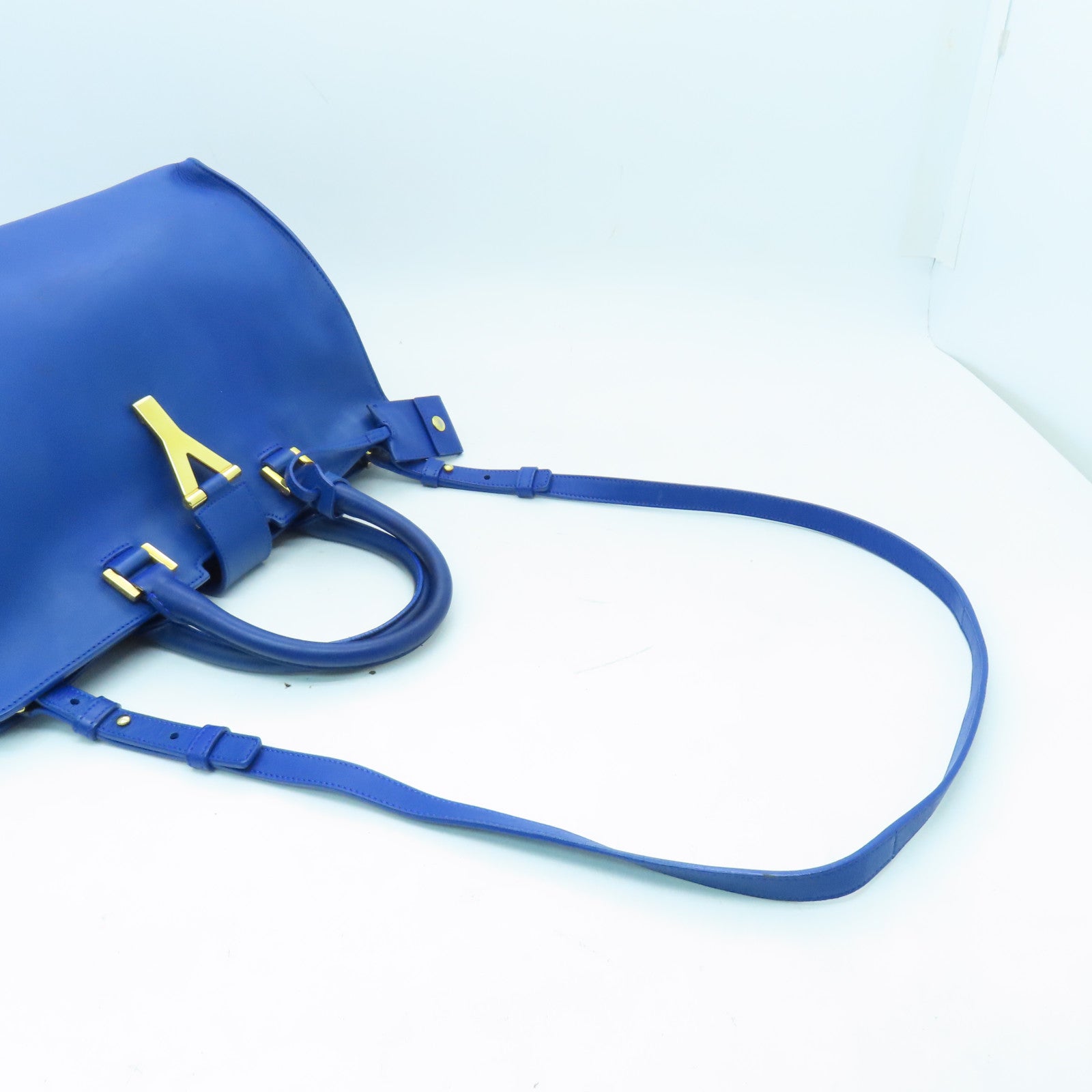 SAINT LAURENT 【激減優惠】牛皮皮革2 Way Shoulder Bag金扣手挽肩背兩用袋藍色