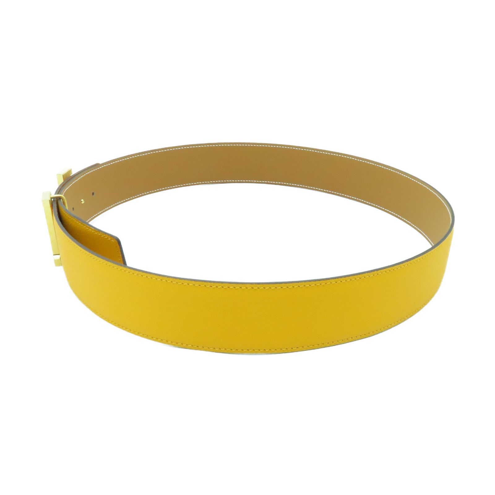 HERMES Epsom皮革Big H Belt 90x4.2cm金扣皮帶黃色
