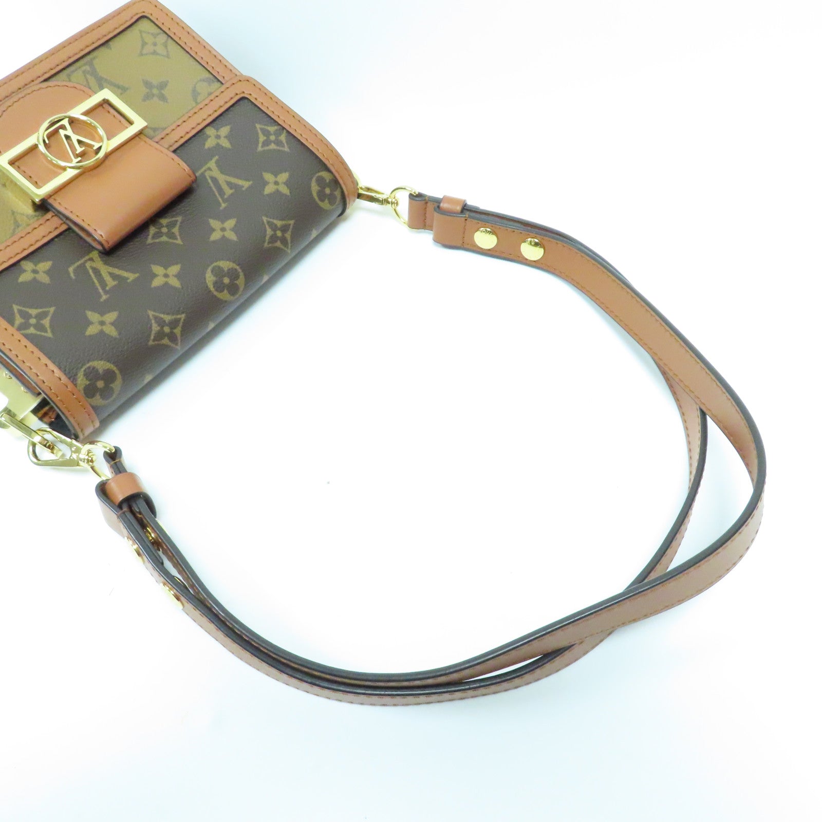 LOUIS VUITTON Monogram Reverse Mini Dauphine金扣肩背袋啡色