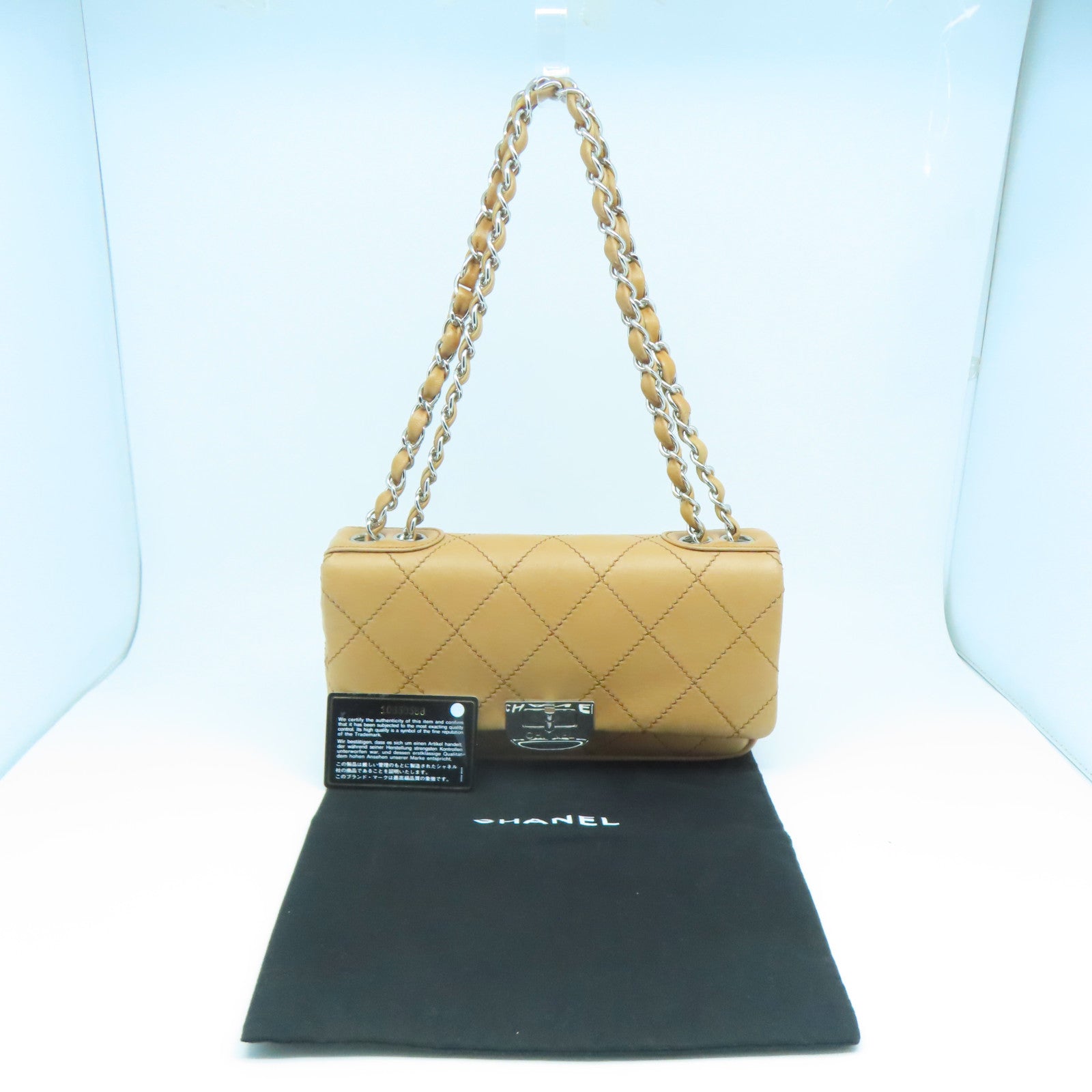 CHANEL 【激減優惠】牛皮皮革Chain Shoulder銀扣肩背袋啡色