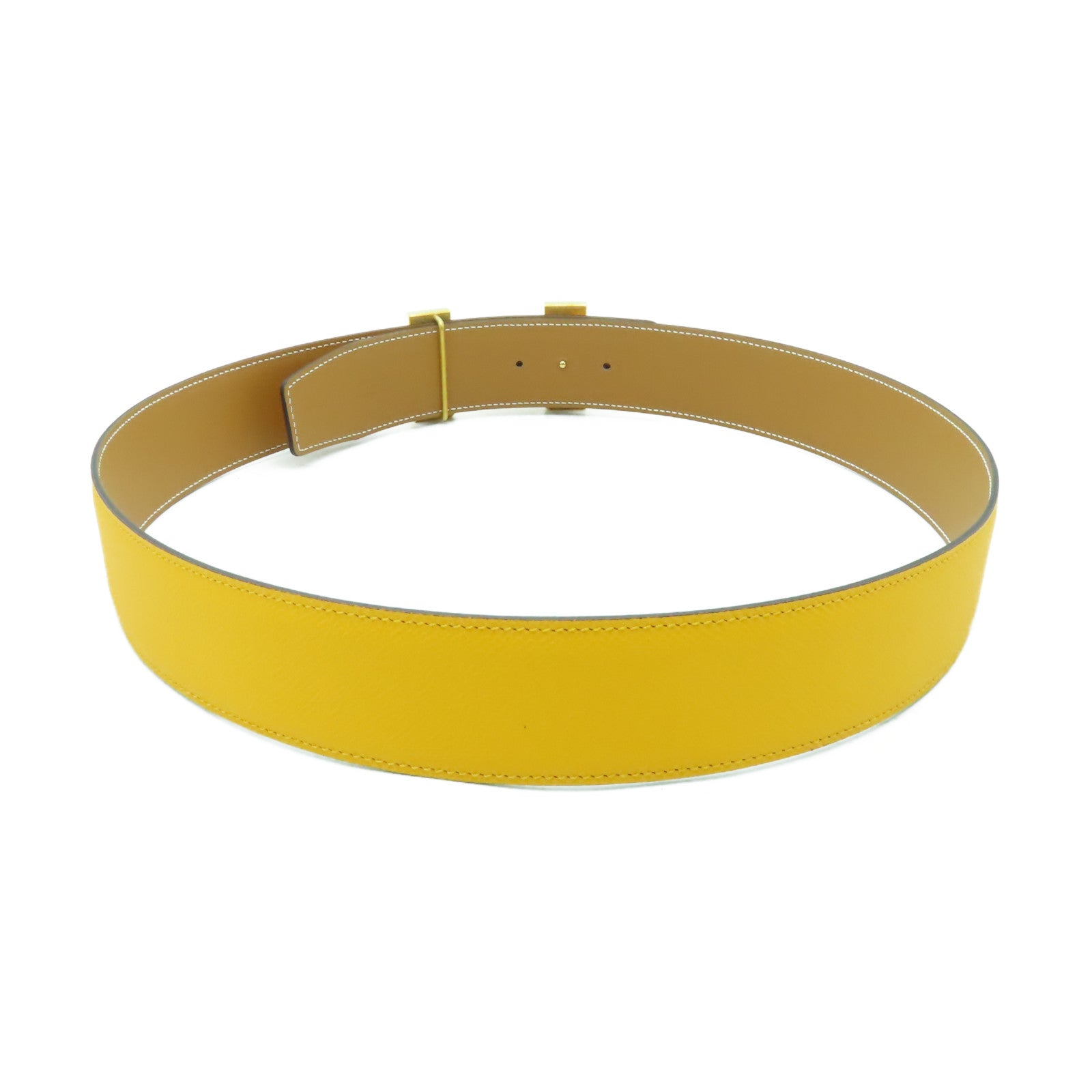 HERMES Epsom皮革Big H Belt 90x4.2cm金扣皮帶黃色